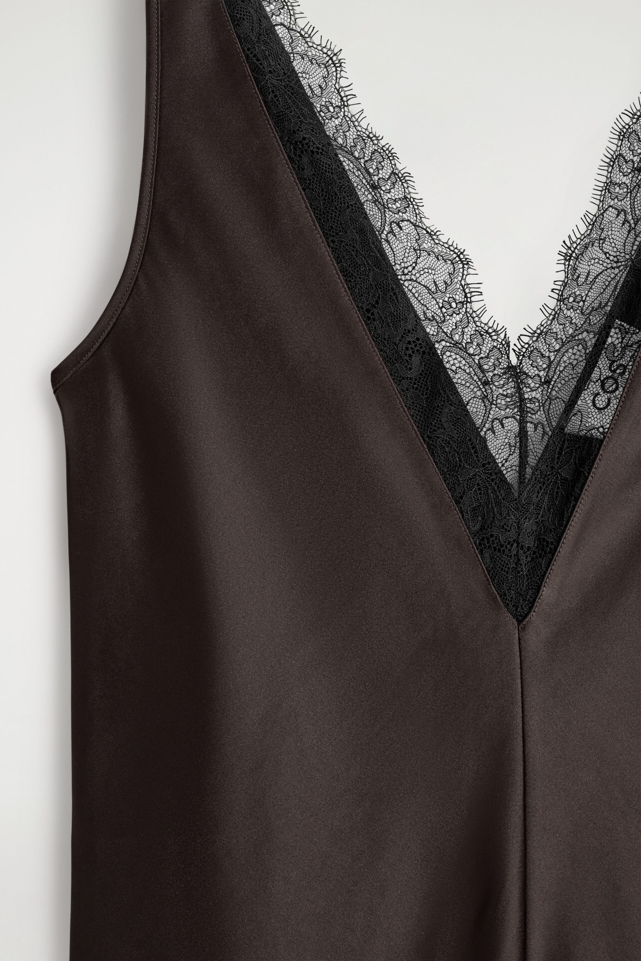 LACE-TRIMMED SATIN SLIP DRESS