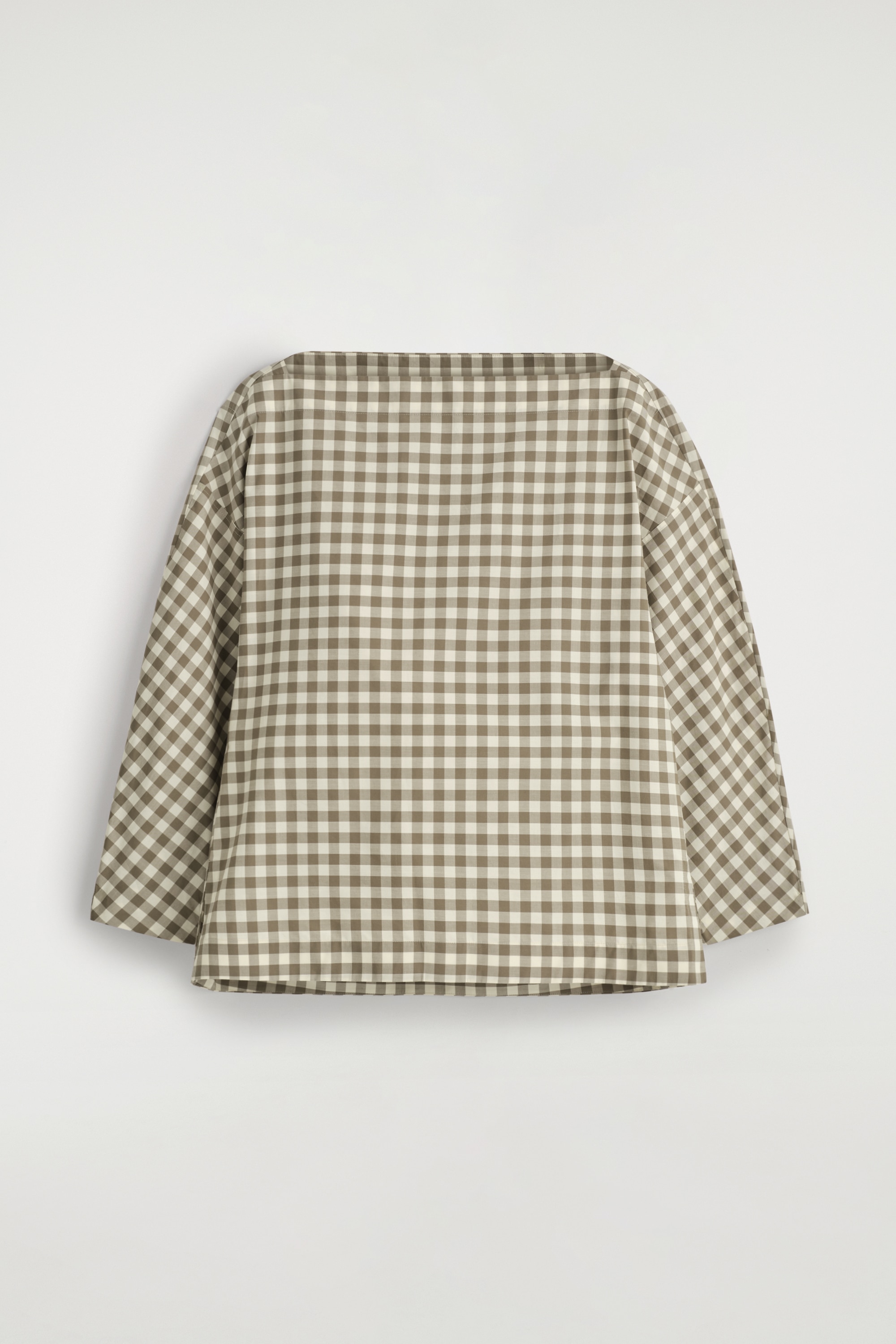 BOAT-NECK COTTON BLOUSE - BEIGE / GINGHAM/WHITE