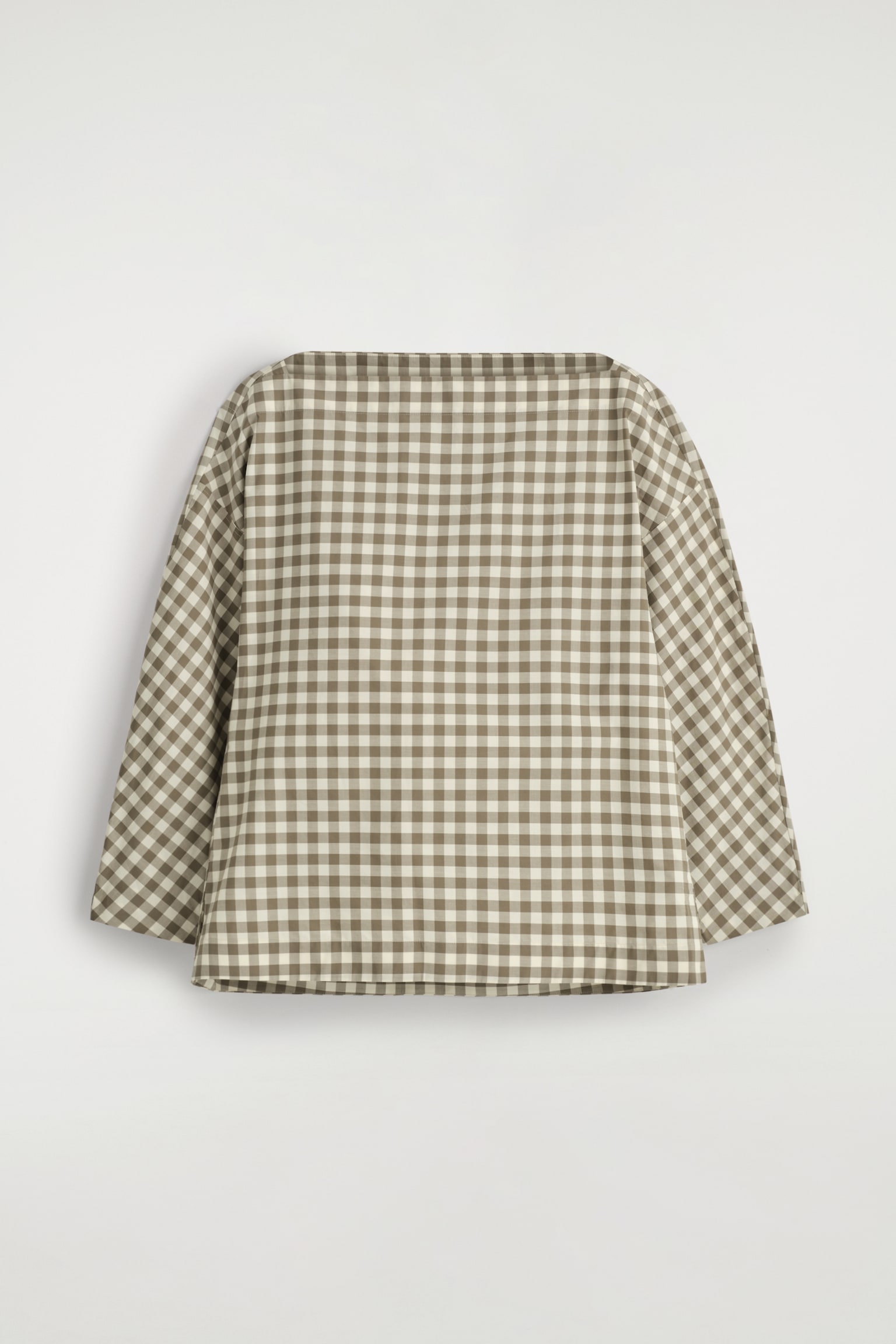 BLUSA DE ALGODÓN CON CUELLO BARCO - BEIGE / VICHY/BLANCO - 2