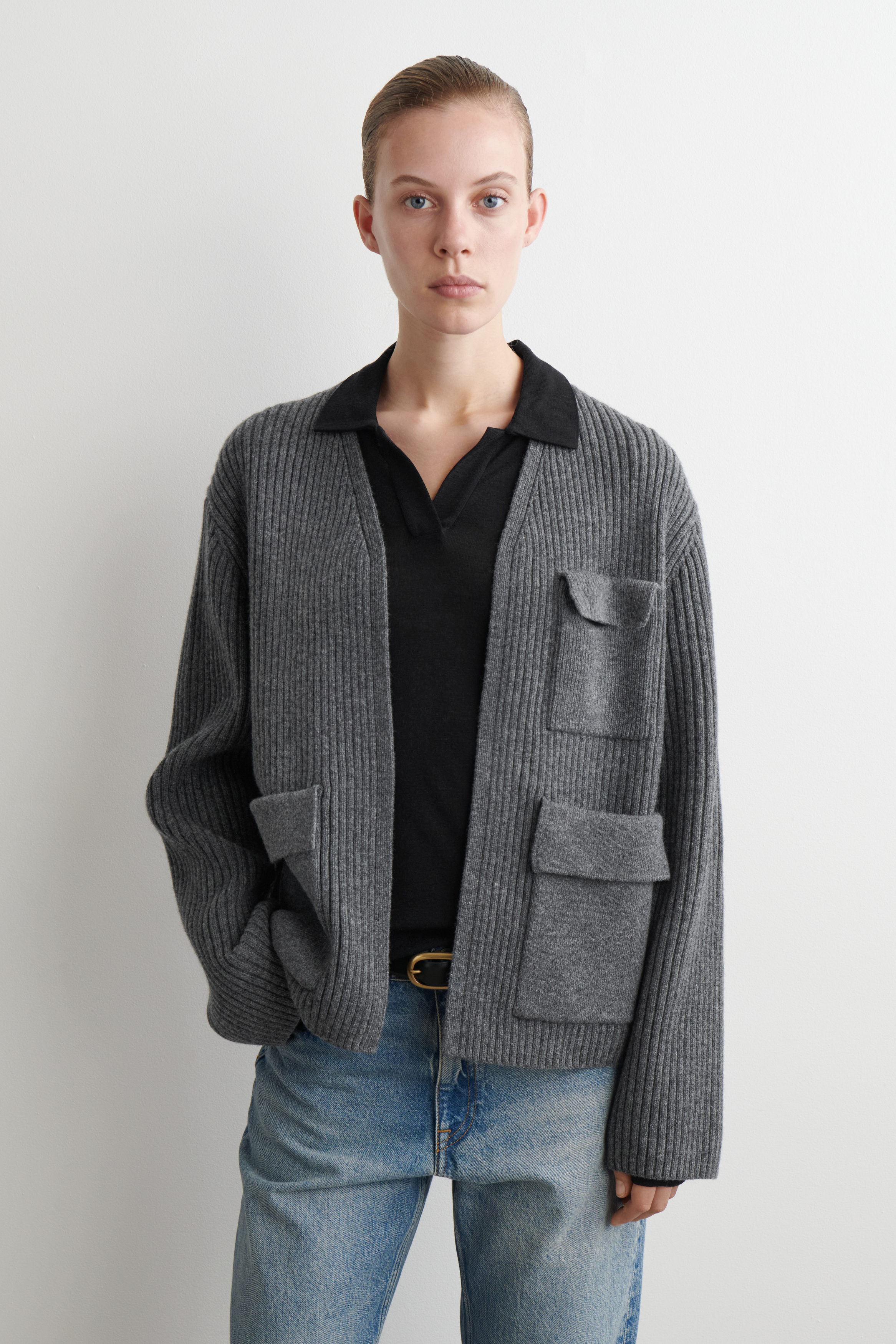 RIBBED MERINO WOOL UTILITY CARDIGAN