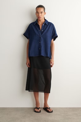 SHORT-SLEEVED DENIM SHIRT — DARK BLUE 2