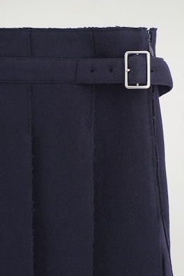 BELTED PLEATED WOOL-BLEND SKIRT — NAVY 6