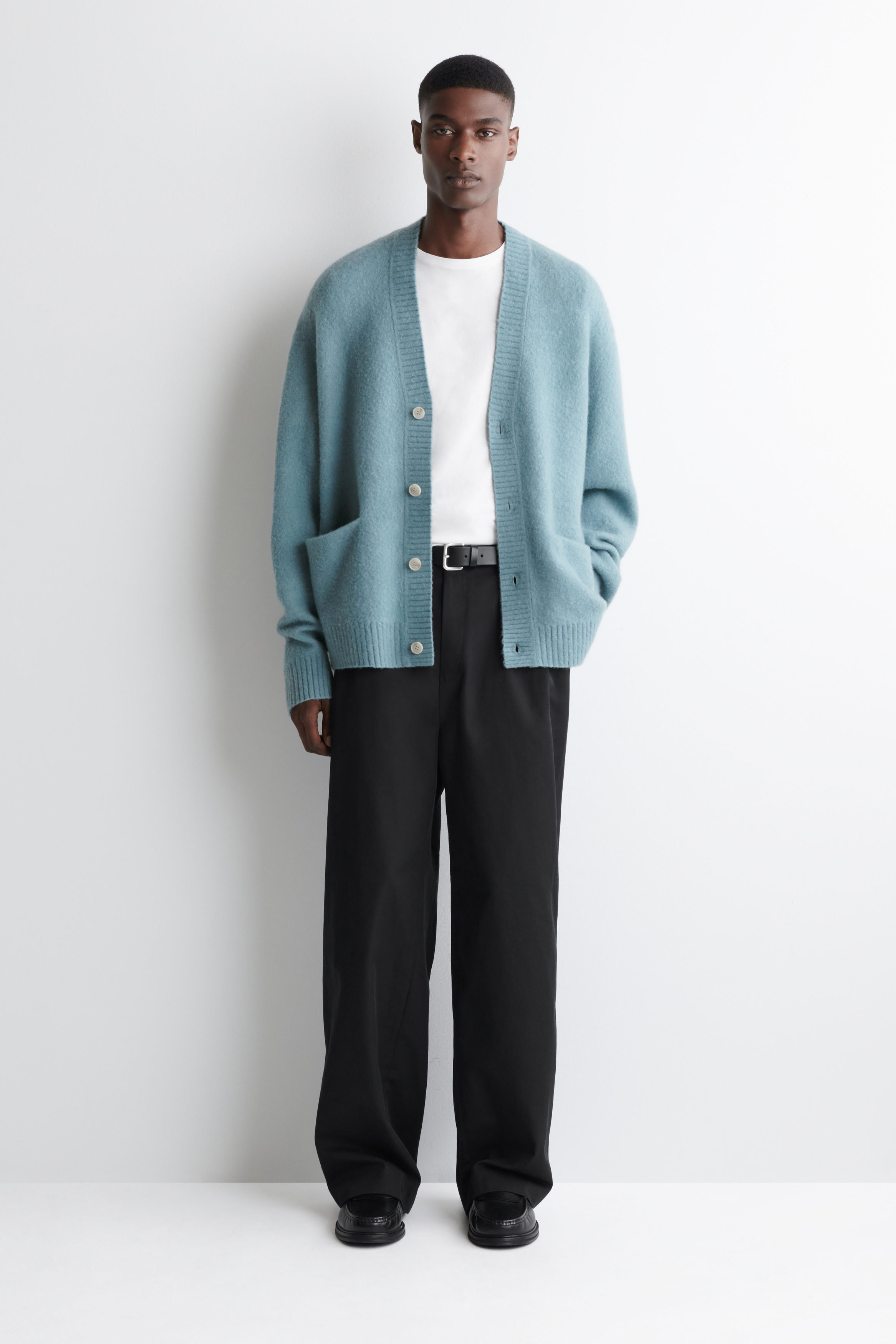 BRUSHED-WOOL V-NECK CARDIGAN - LIGHT BLUE | COS