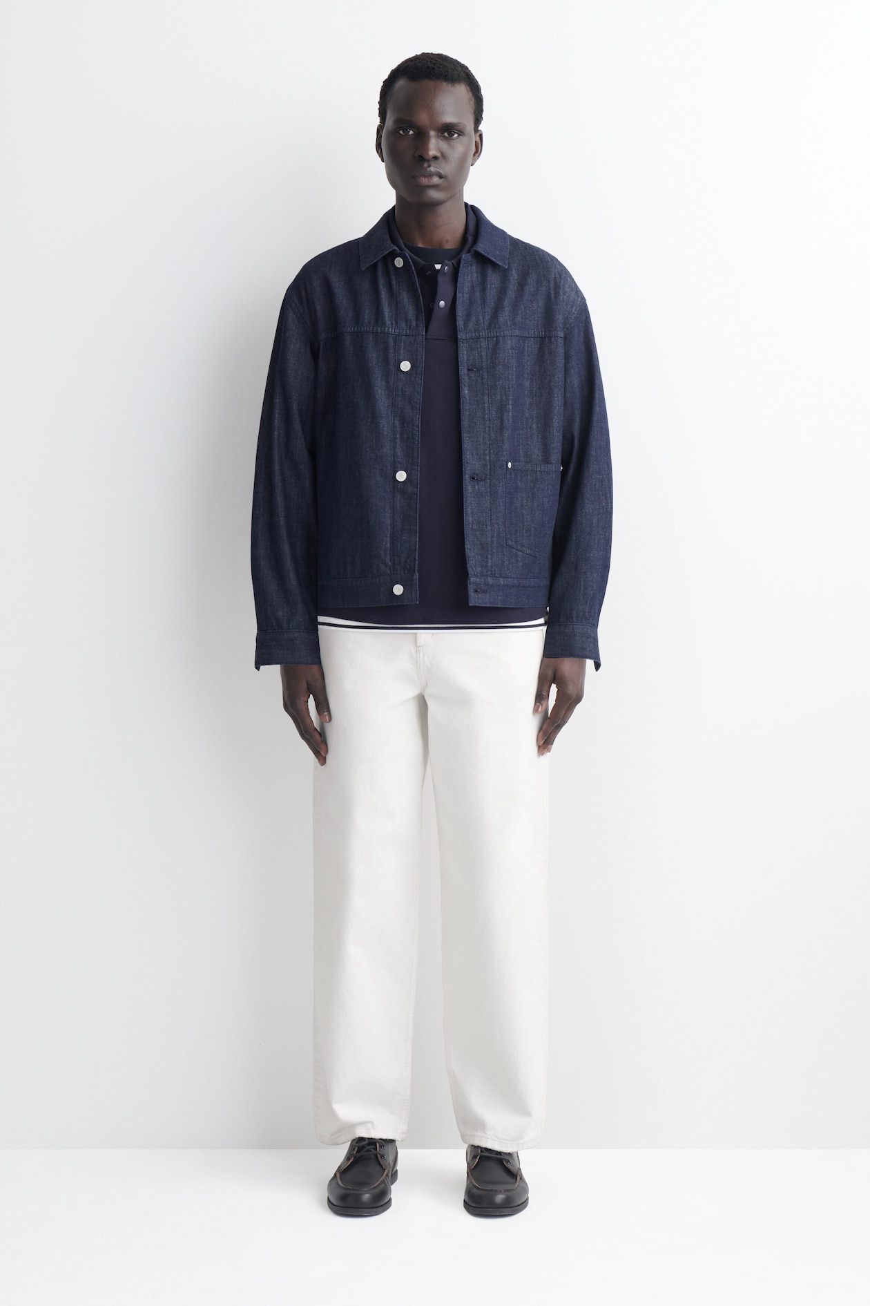 PRESS-STUD COTTON POLO SHIRT — NAVY
