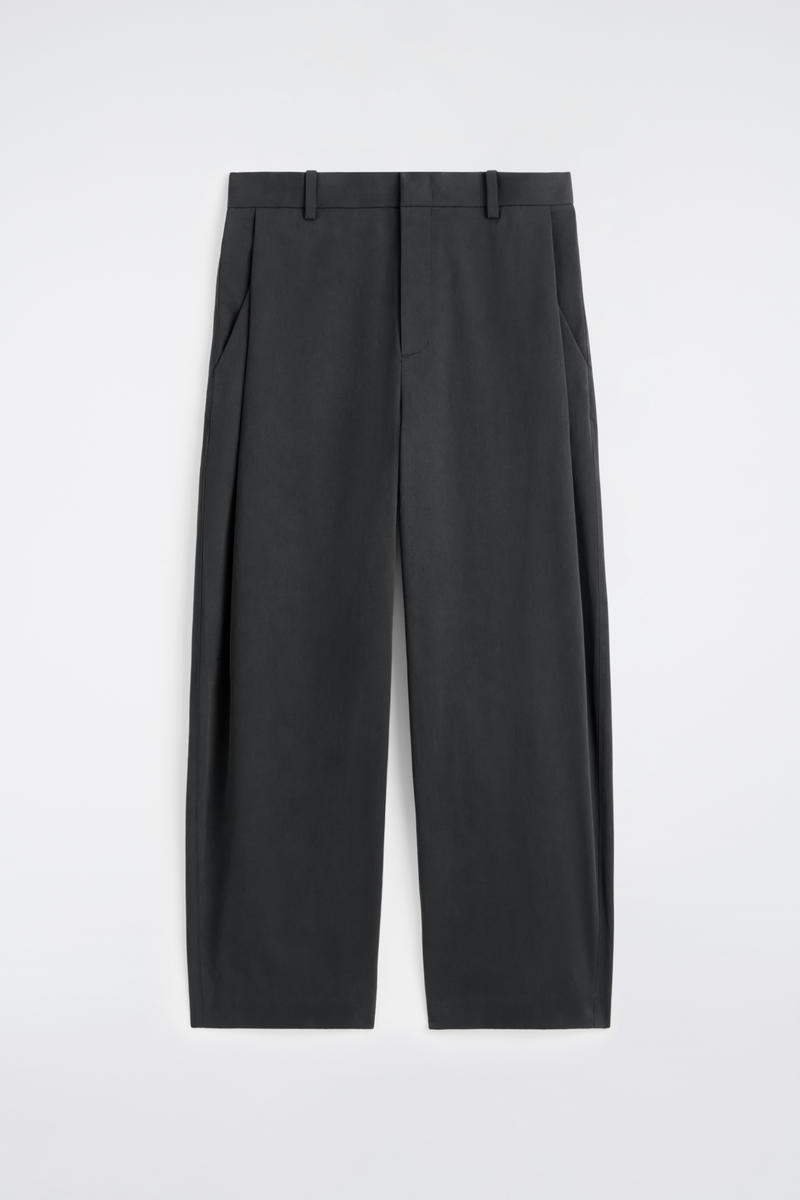 Wide-Leg Pleated Cotton Trousers