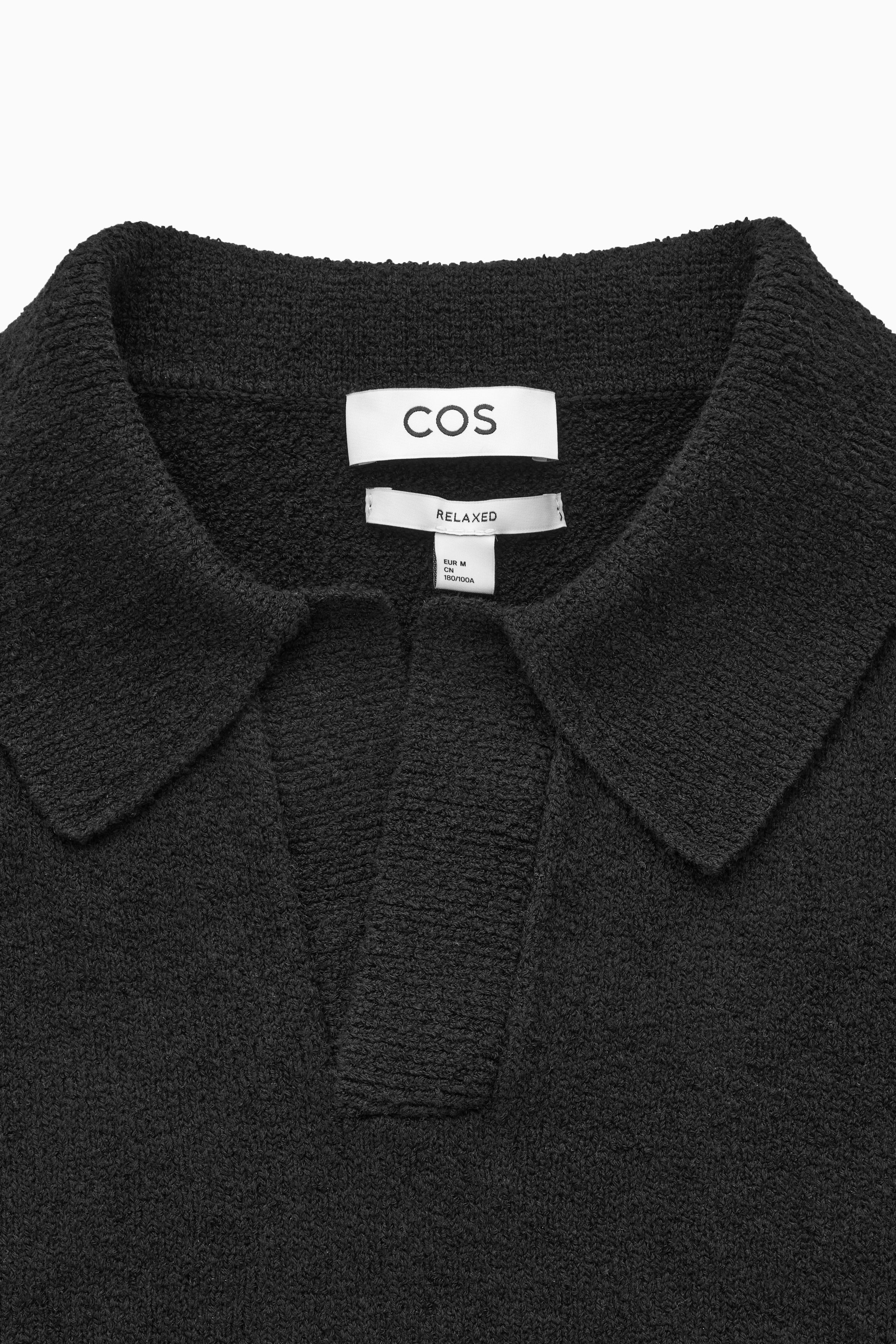 RELAXED BOUCLÉ-KNIT COTTON POLO SHIRT - BLACK | COS