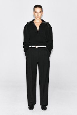 LEATHER-PATCH MERINO WOOL ZIP-UP JUMPER — BLACK 3