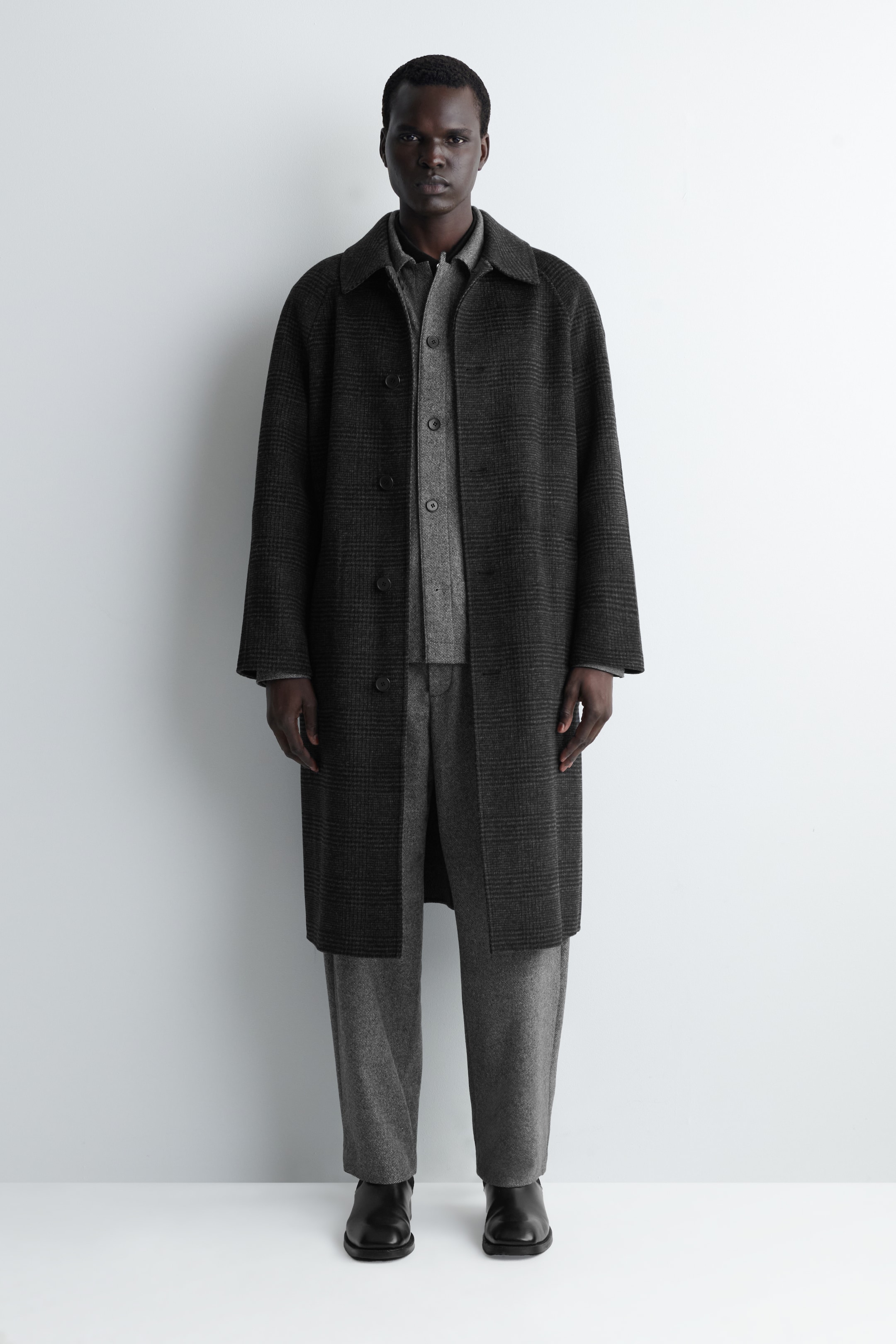 Ver imagem maior: Calças de lã com padrão birdseye e corte largo tipo barril - CINZA - HOMEM | H&M PT 1