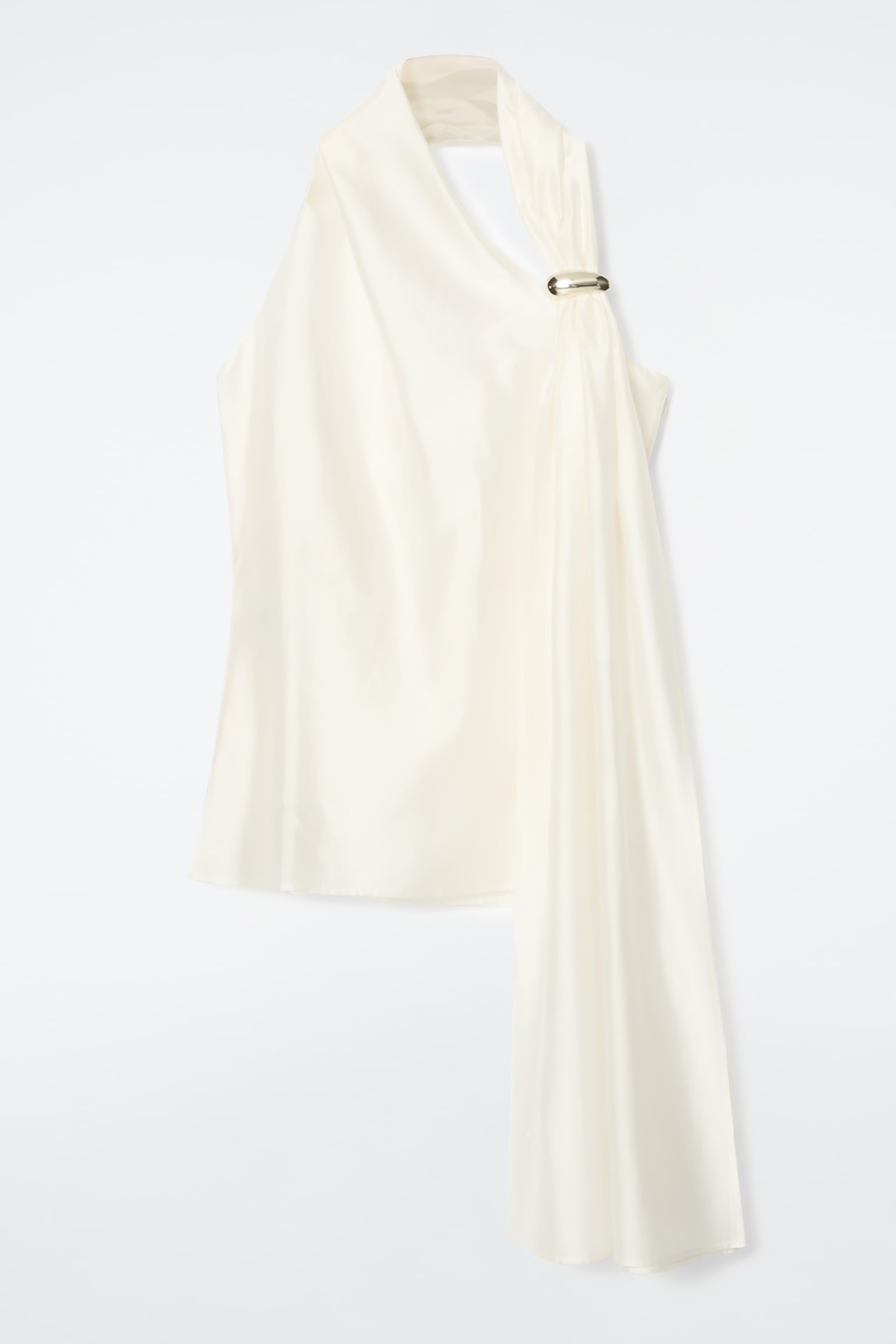 ASYMMETRIC BROOCH-DETAIL BLOUSE - IVORY