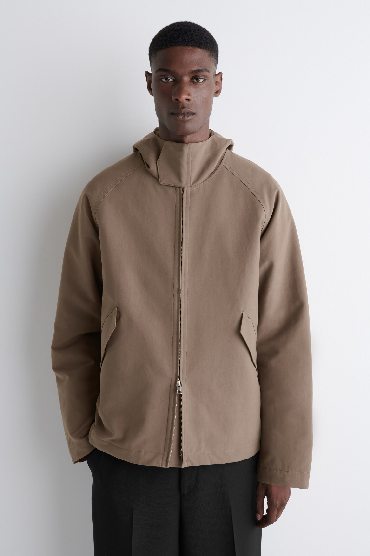 VESTE À CAPUCHE TECHNIQUE EN COTON - BRUN/VERT FONCÉ - 3