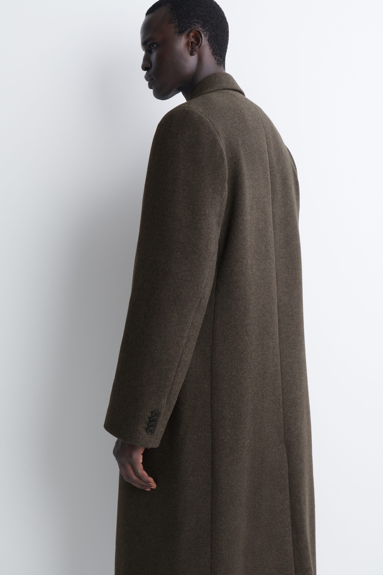DOUBLE-BREASTED WOOL-BLEND LONG COAT — DARK-BROWN MÉLANGE