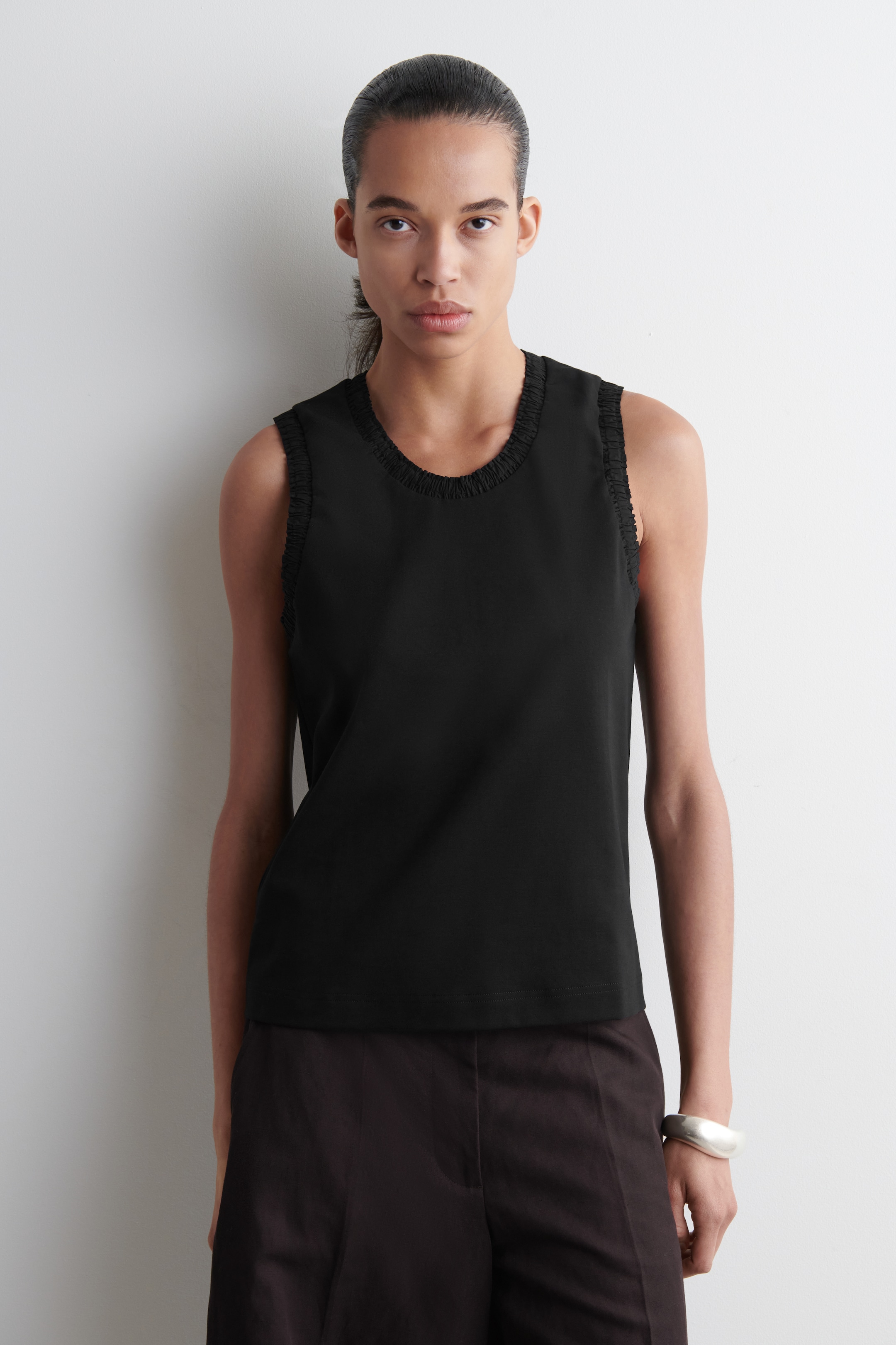 View larger image: GATHERED COTTON TANK TOP - BLACK - Ladies | H&M GB 1
