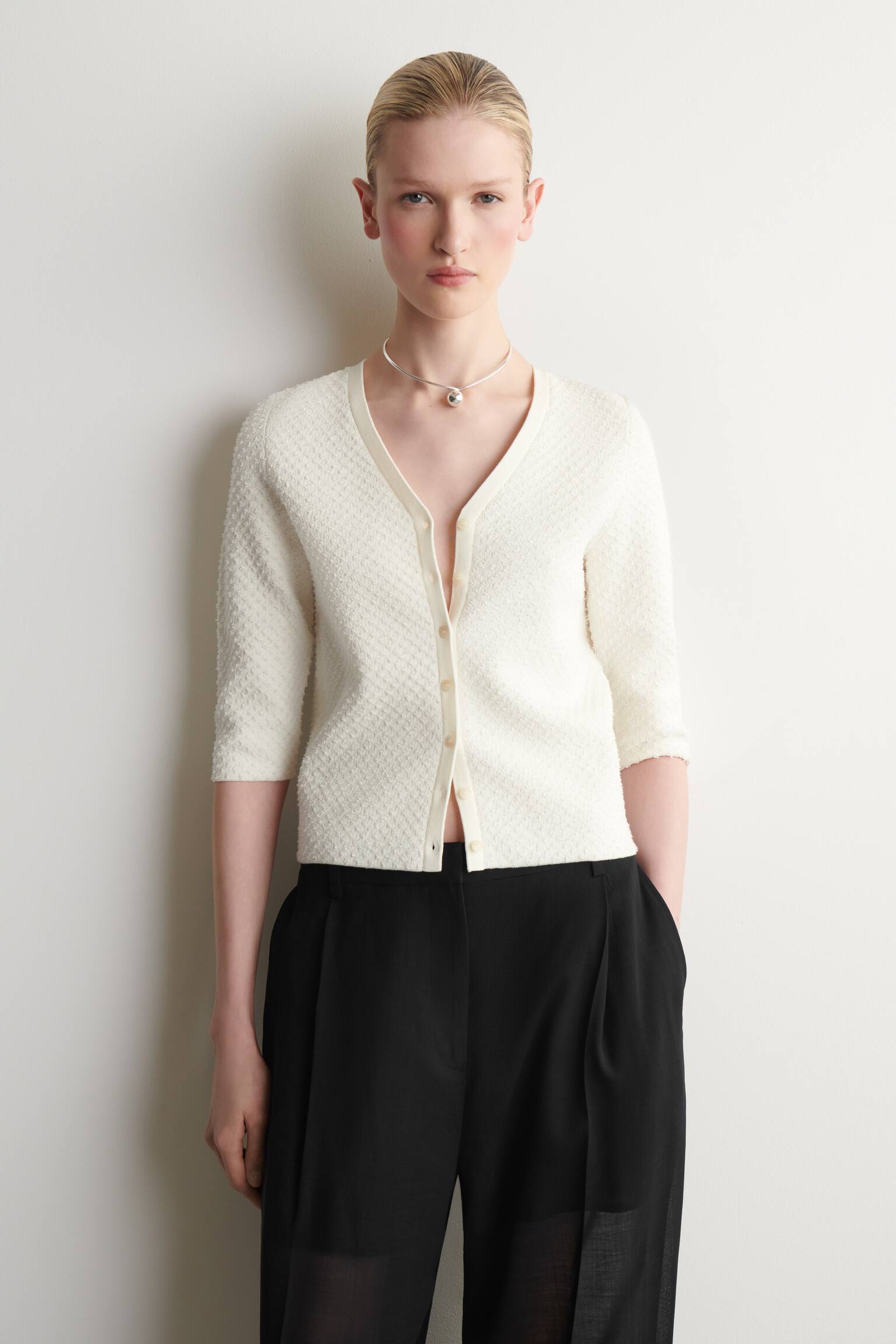 JACQUARDSTRIKKET CARDIGAN - FLØDE - 1