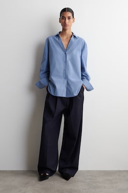 OPEN-COLLAR COTTON-POPLIN SHIRT — BLUE 3