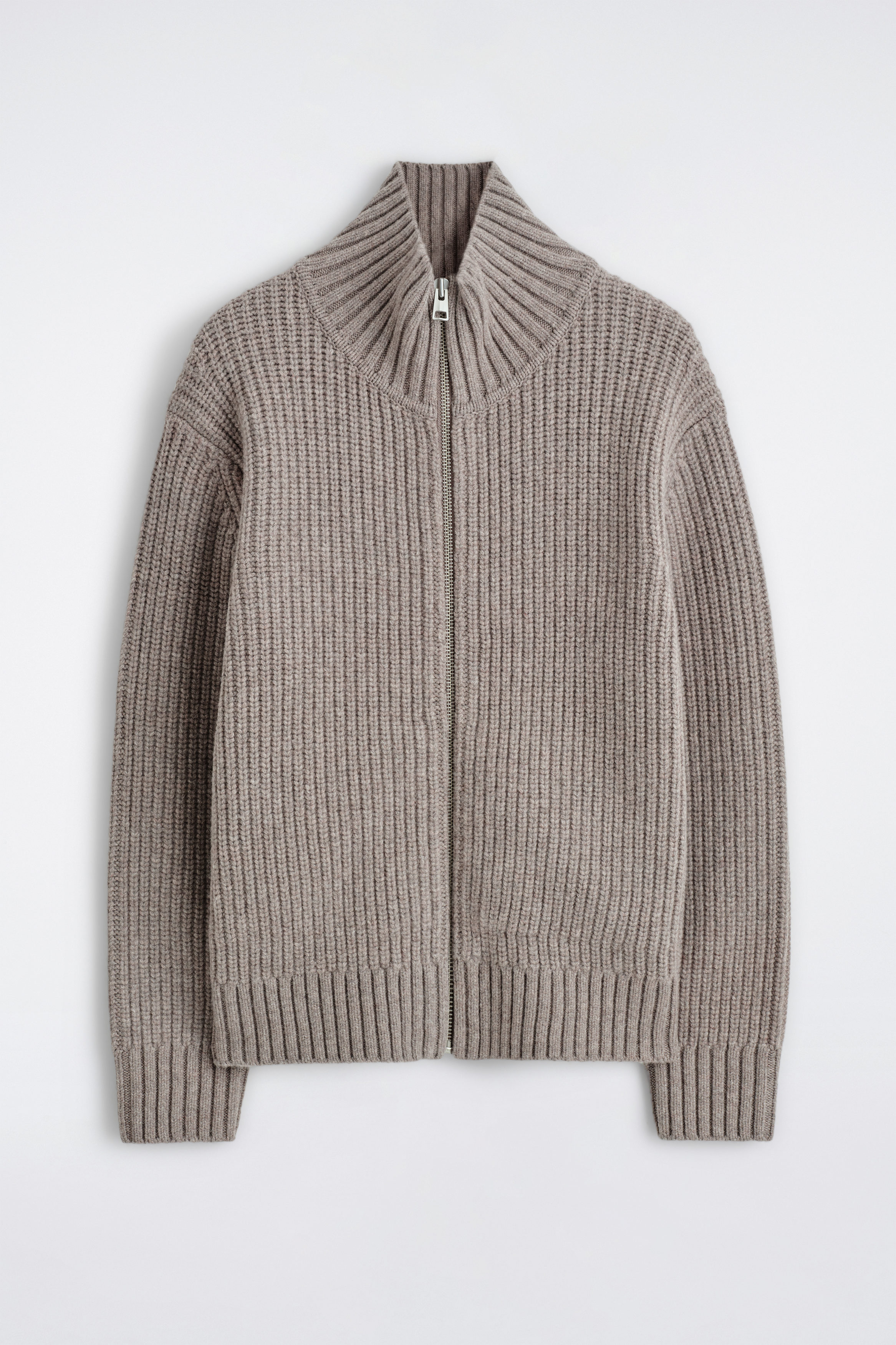 FUNNEL-NECK KNITTED WOOL JACKET - STONE | COS FUNNEL-NECK KNITTED WOOL JACKET - STONE | COS