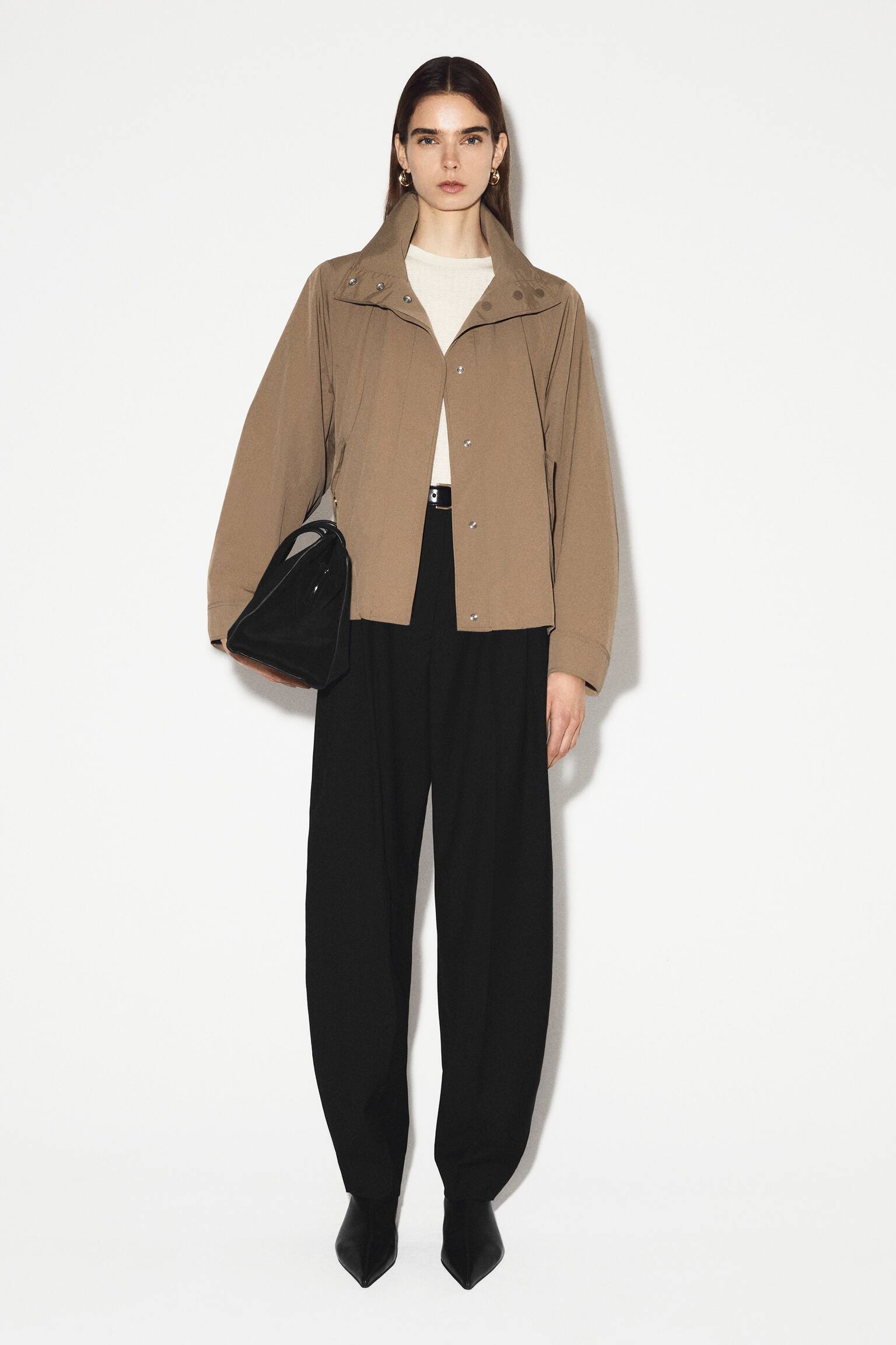 Nylonjas met opstaande kraag - buinbeige/crème - 4