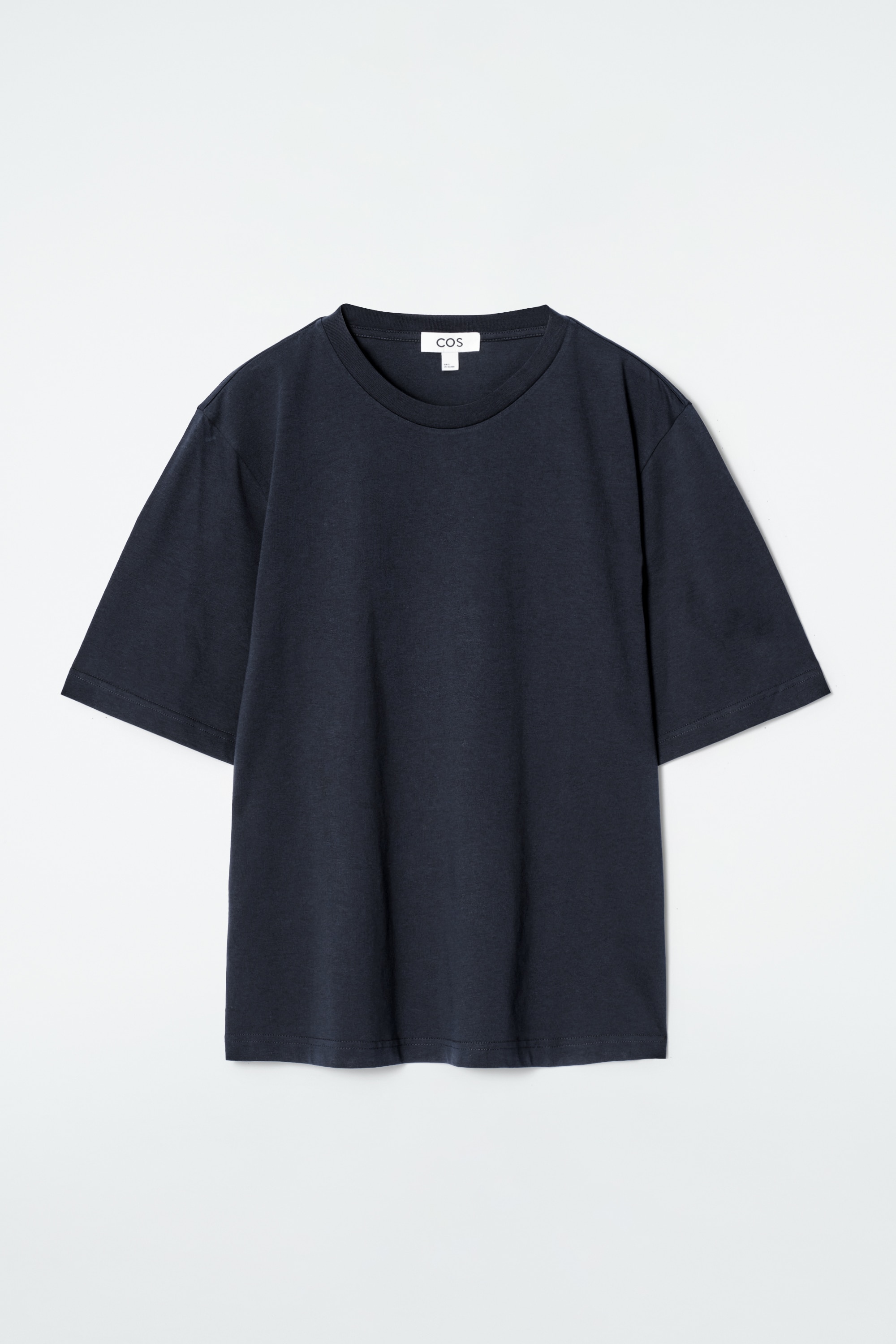 LUŹNY T-SHIRT Z BAWEŁNY - GRANATOWY/BIAŁY