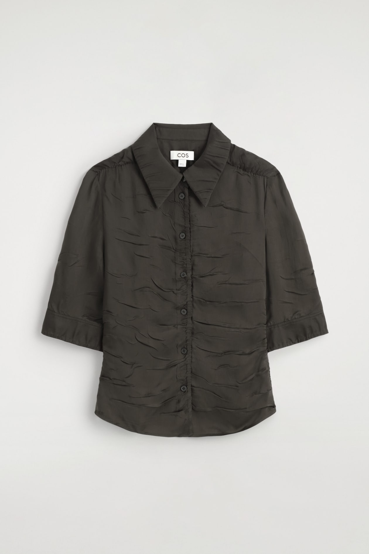 GATHERED CRINKLED SHIRT — BROWN