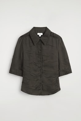 GATHERED CRINKLED SHIRT — BROWN 7