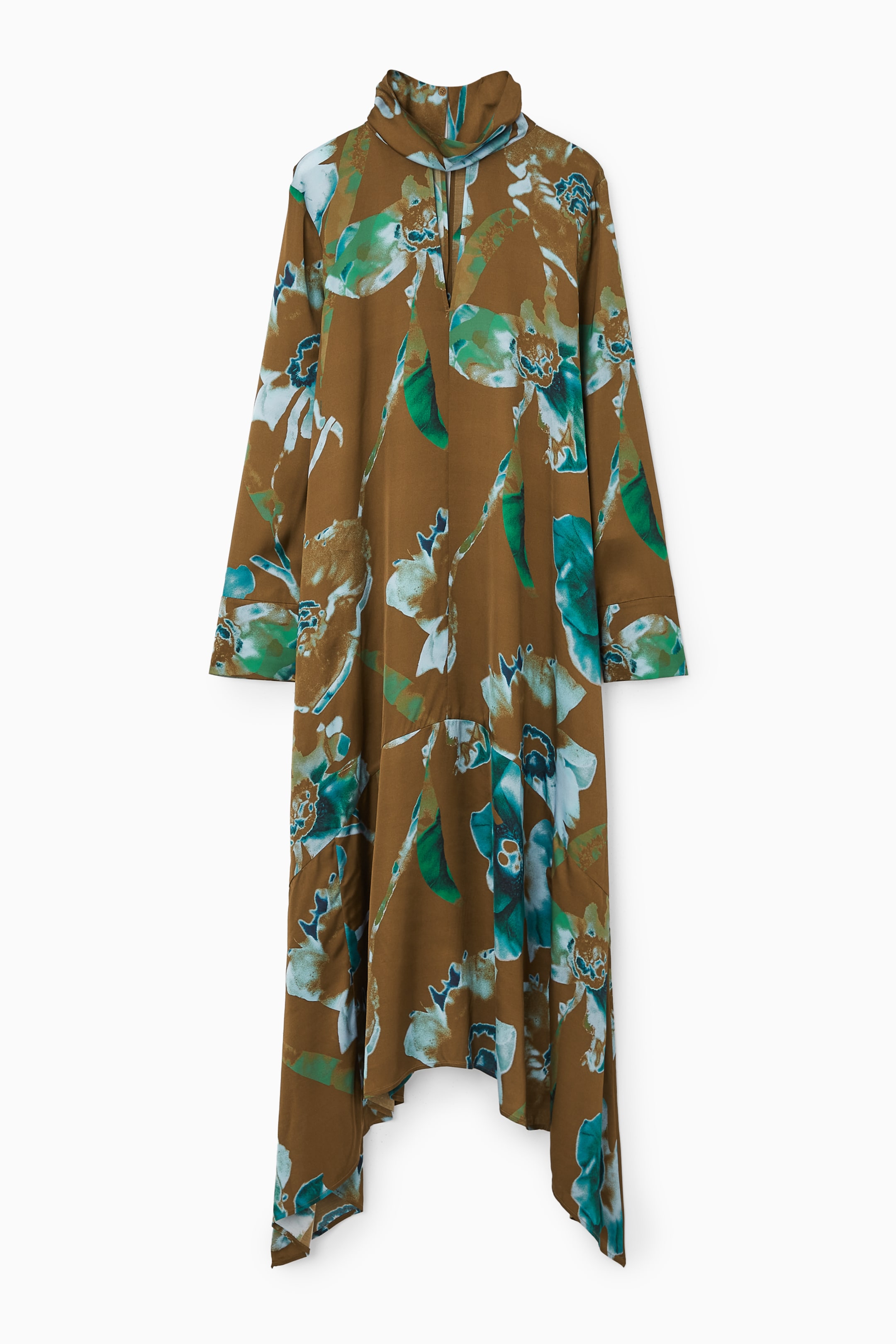 Ingrandisci l'immagine: ASYMMETRIC PRINTED MIDI DRESS - BROWN / FLORAL - DONNA | H&M CH 1