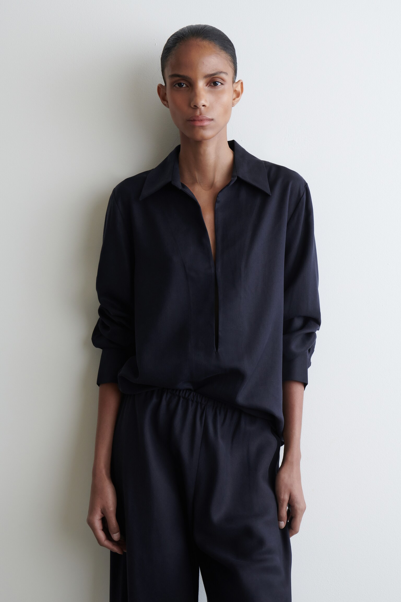CHEMISE À COL OUVERT - BLEU MARINE - 1