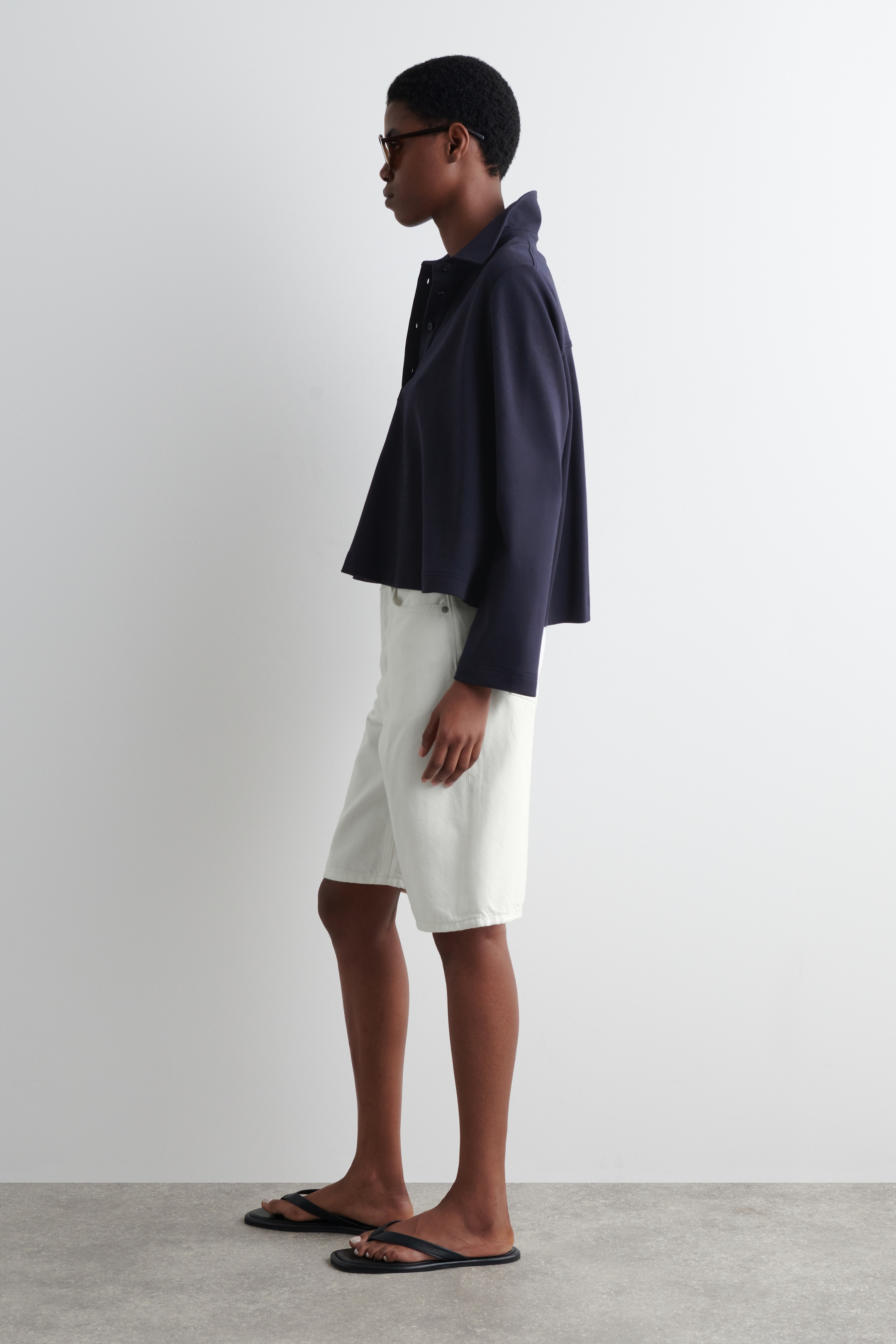 View larger image: FLARED COTTON-JERSEY POLO SHIRT - NAVY - Ladies | H&M GB 3