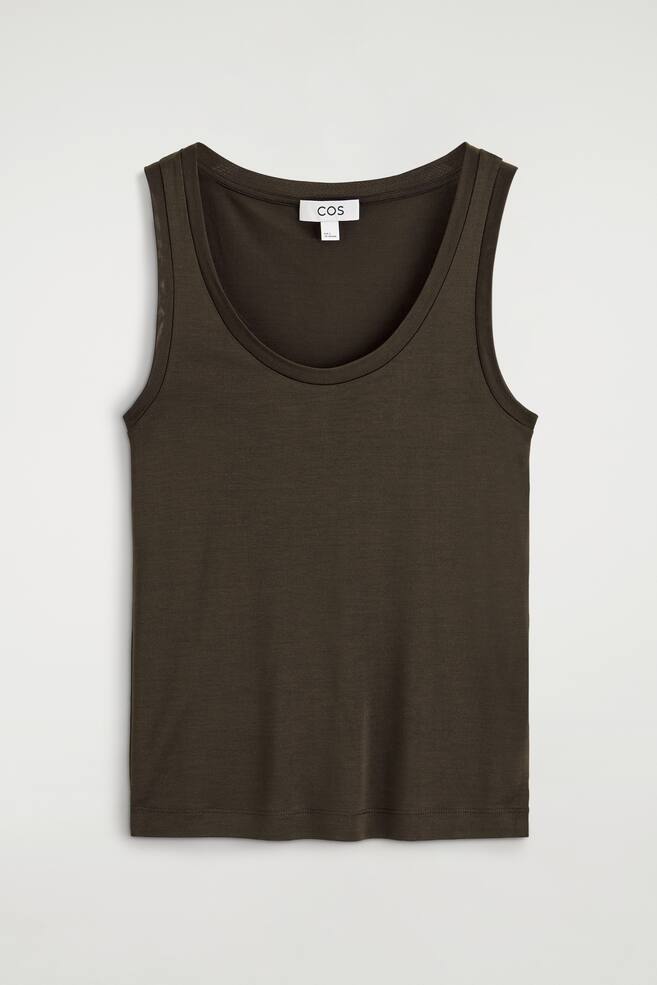 TANKTOP AUS SEIDEN-JERSEY MIT TIEFEM AUSSCHNITT - BRAUN/WEISS/NAVYBLAU - 1