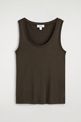 SCOOP-NECK SILK-JERSEY TANK TOP — BROWN 8