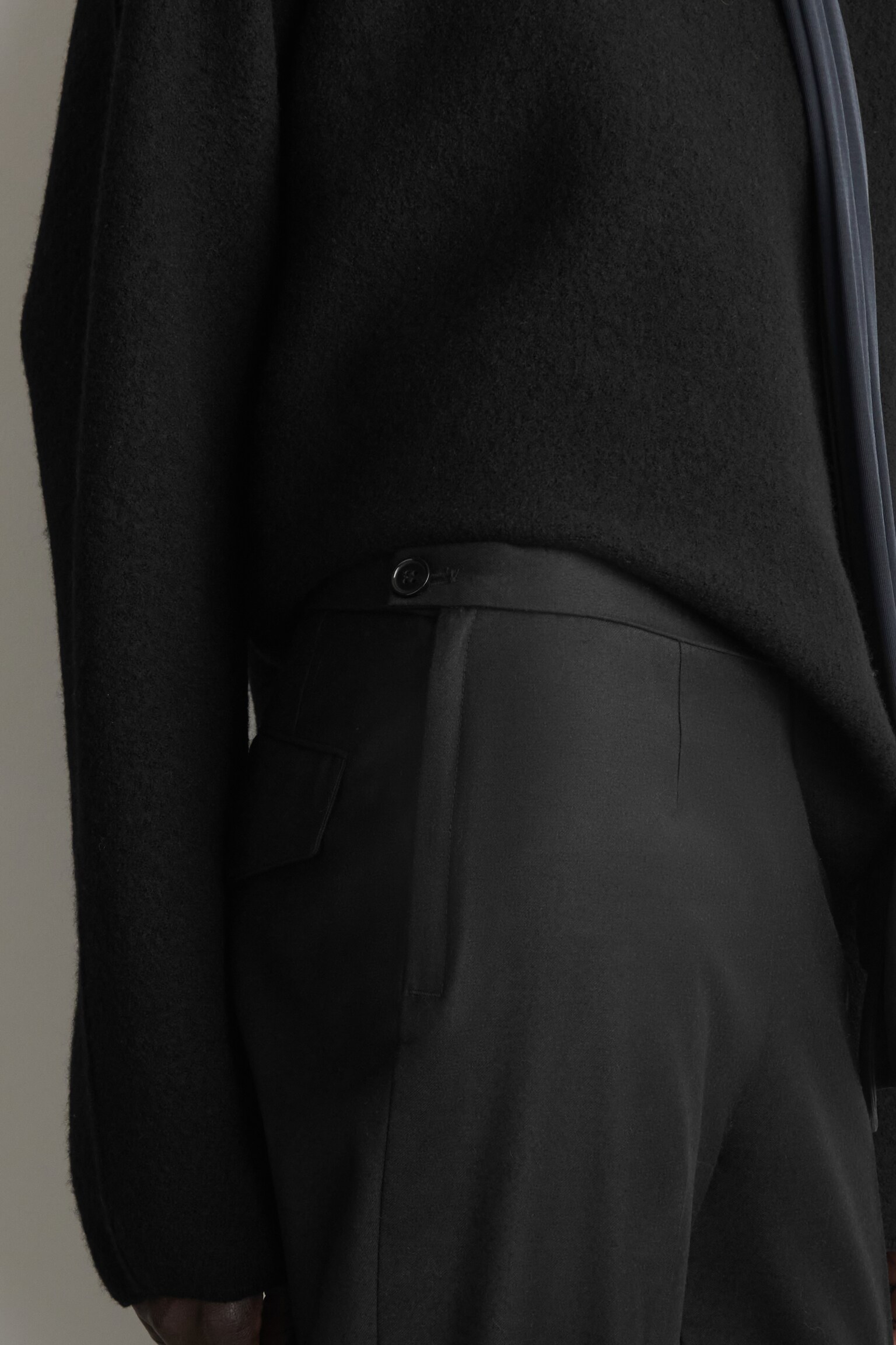 PANTALONI IN FLANELLA DI LANA A GAMBA DRITTA - NERO - 4