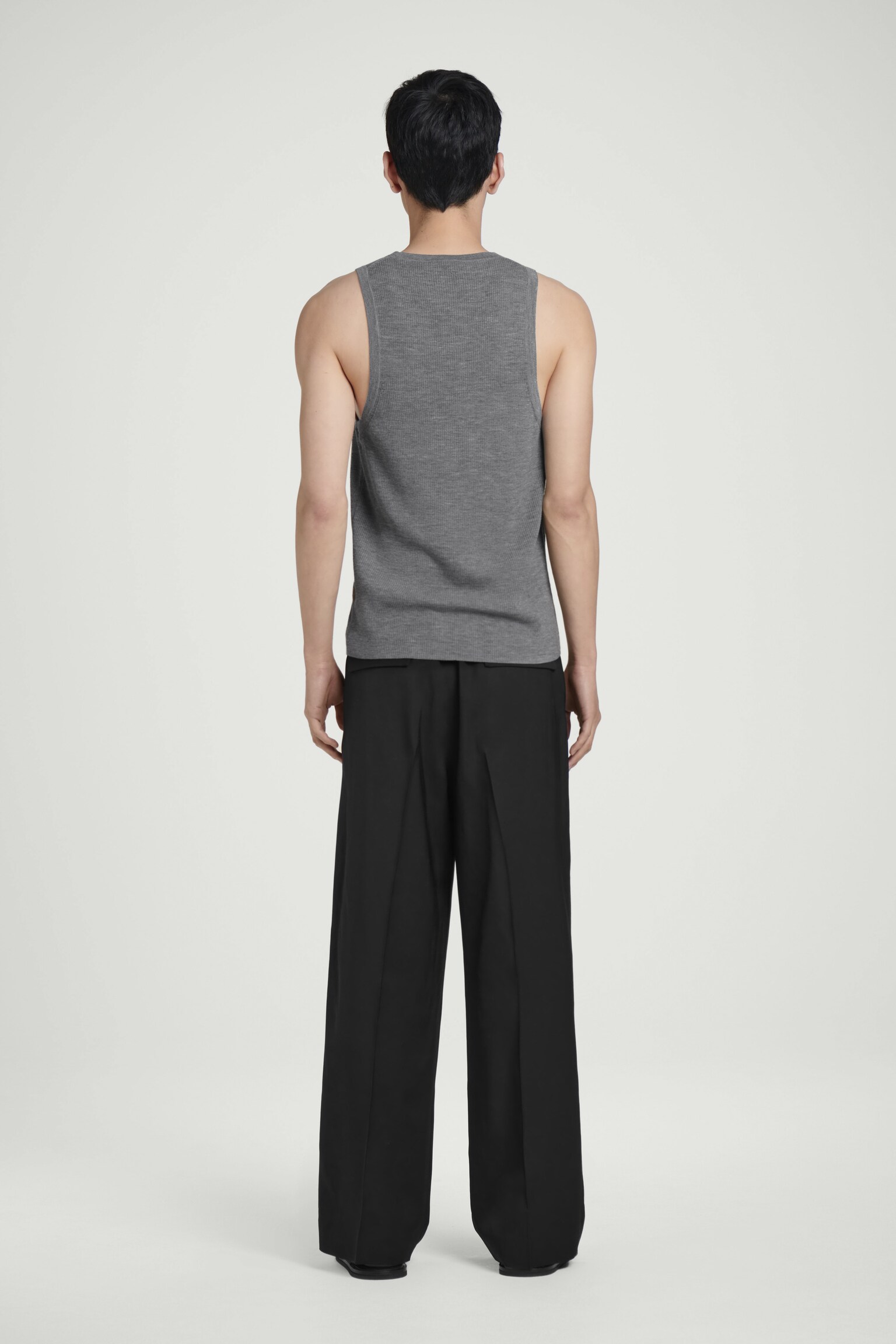 RIBBED MERINO WOOL KNITTED TANK TOP - GREY MÉLANGE/NAVY - 3