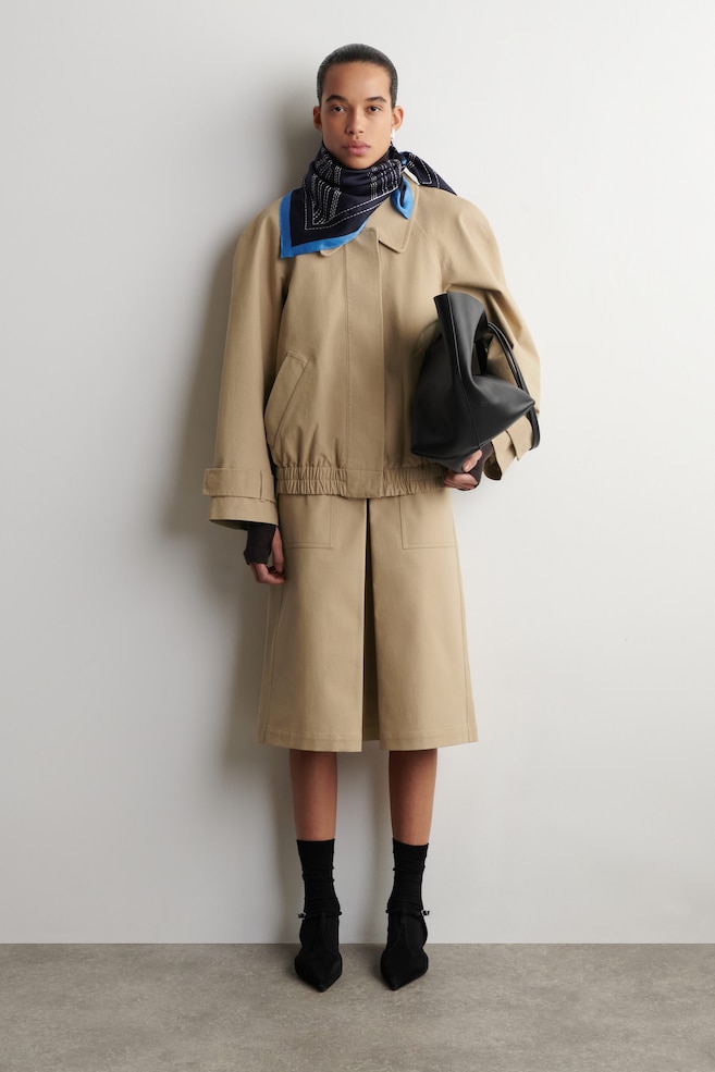 ROUNDED COTTON BLOUSON JACKET — BEIGE