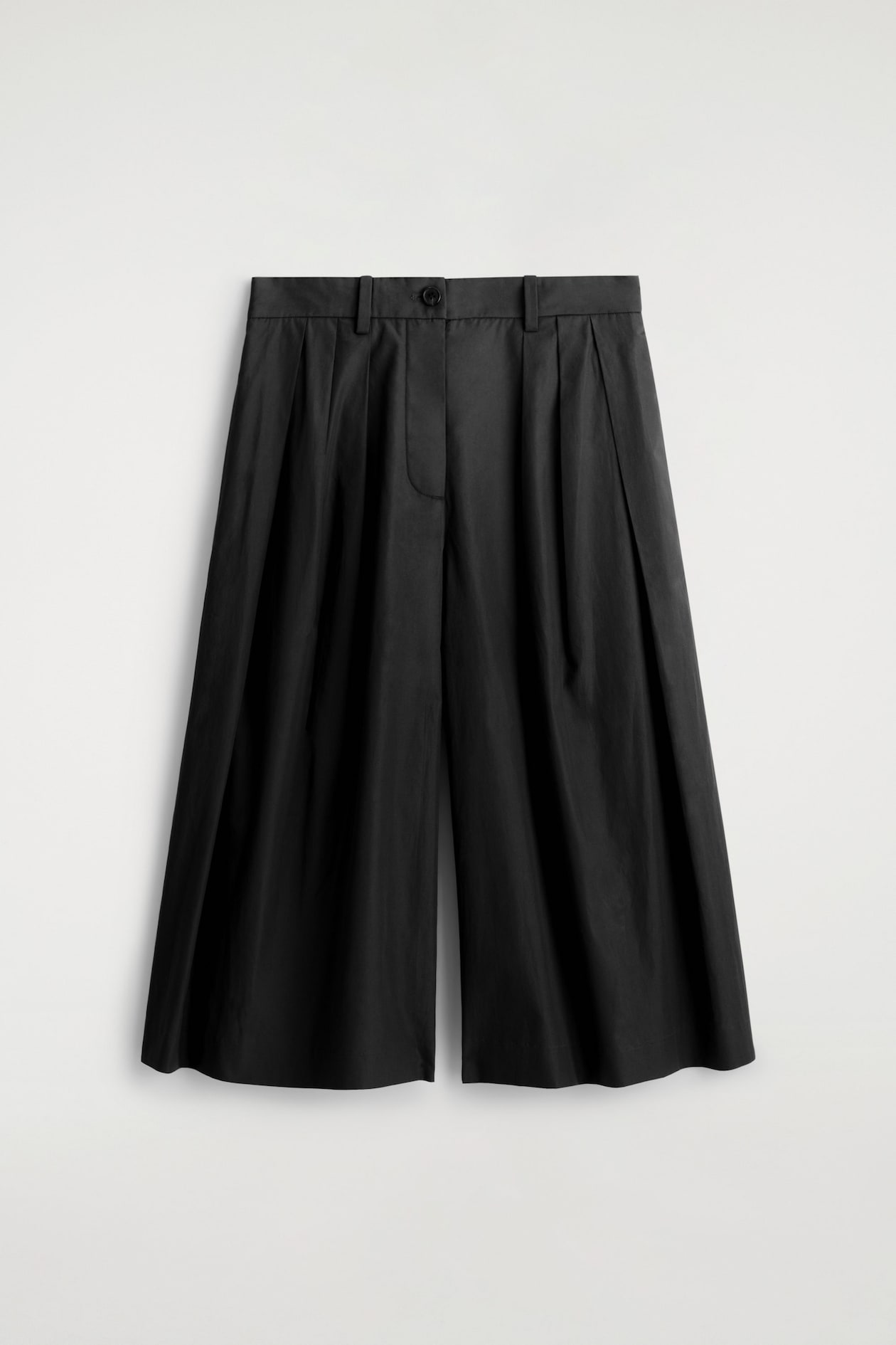 PLEATED COTTON CULOTTES — BLACK