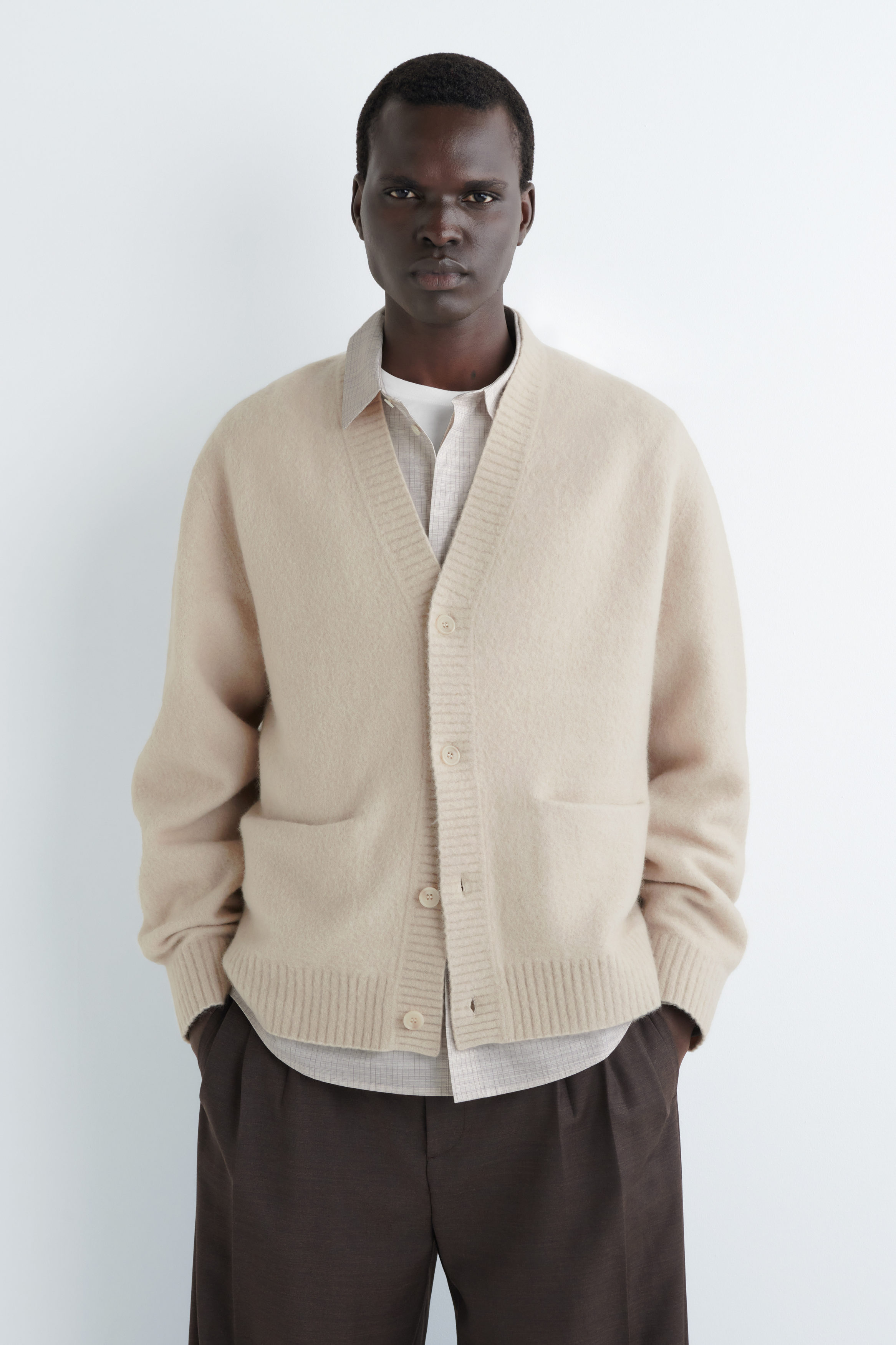 BRUSHED-WOOL V-NECK CARDIGAN - LIGHT BLUE | COS US