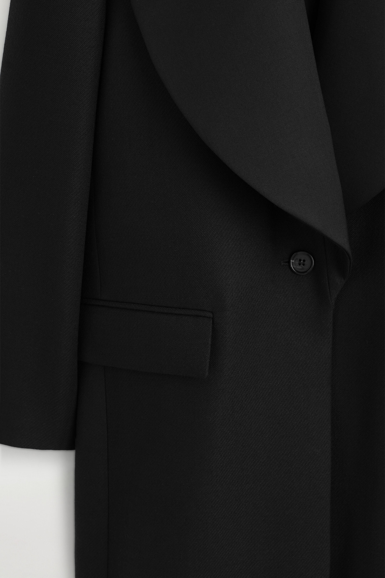 TAILORED DRAPED WOOL-BLEND LONG COAT — BLACK