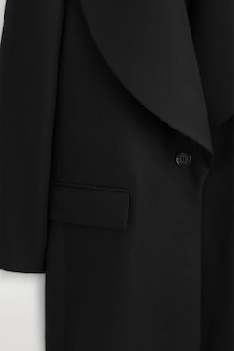 TAILORED DRAPED WOOL-BLEND LONG COAT — BLACK 6