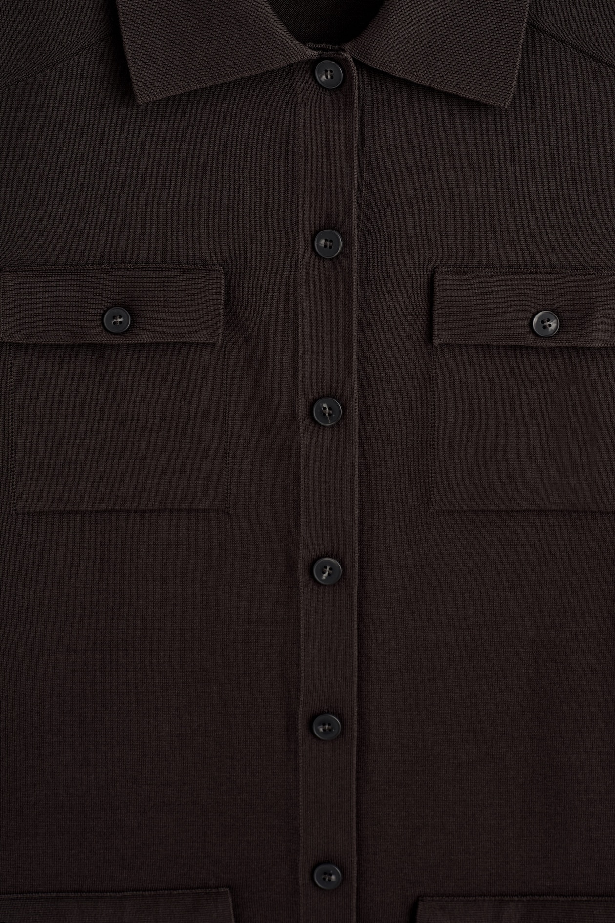 POCKET-DETAIL KNITTED COTTON MINI DRESS — DARK BROWN