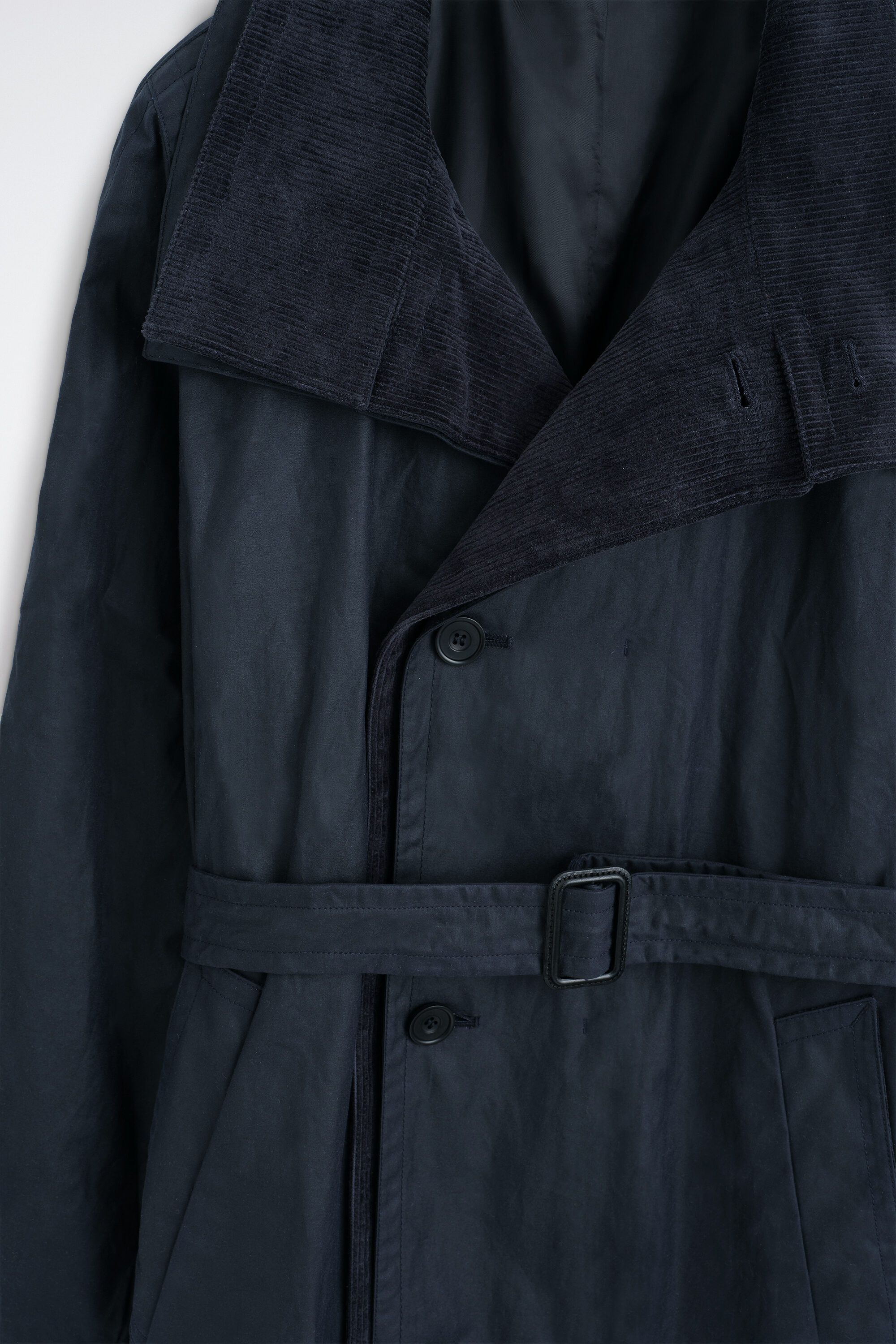 CORDUROY-DETAIL WAXED-COTTON TRENCH COAT - MIDNIGHT BLUE | COS US