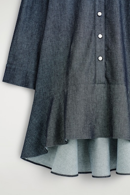 FLARED DENIM MINI SHIRT DRESS — INDIGO 5