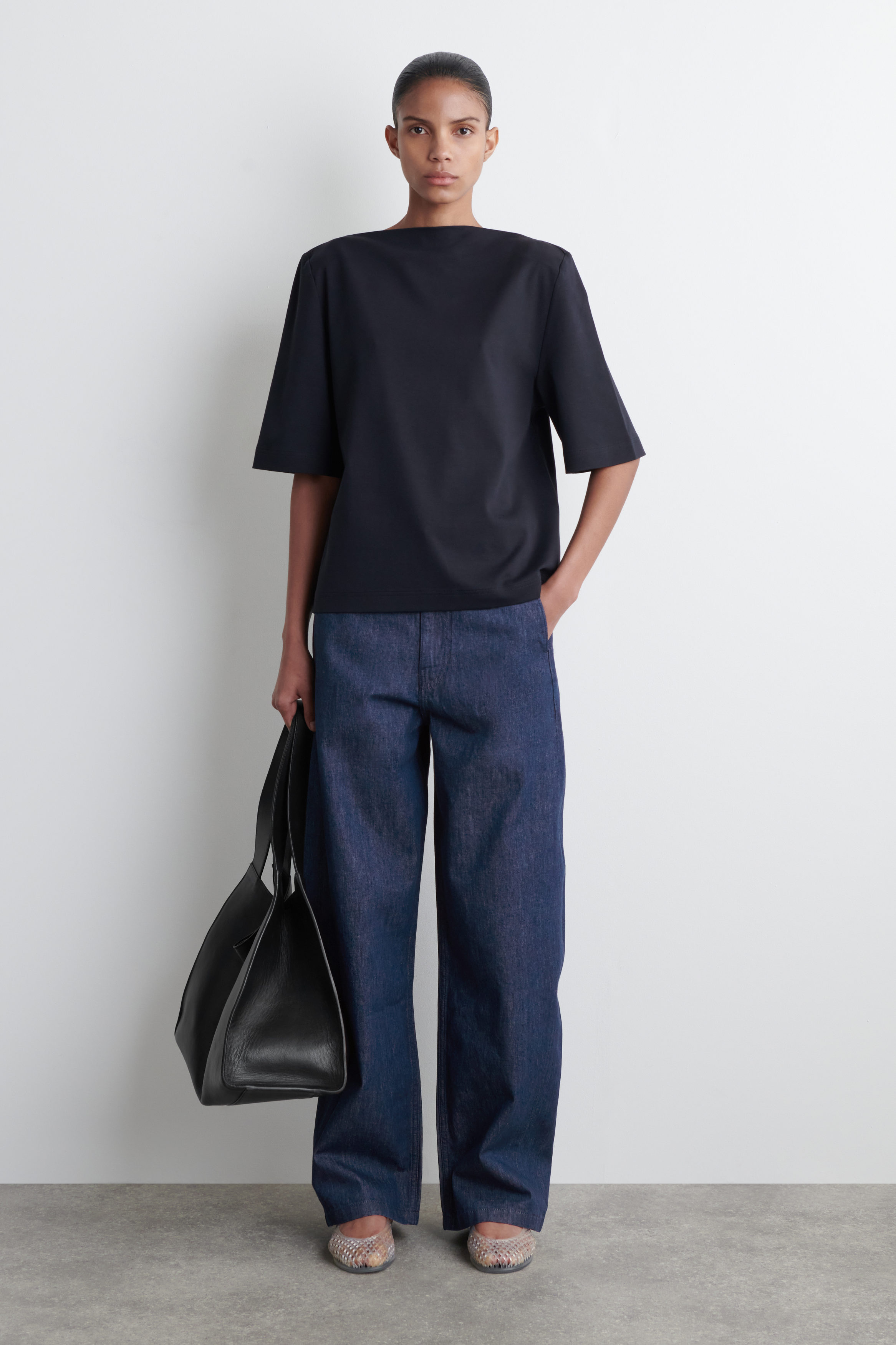 BOAT-NECK COTTON T-SHIRT - NAVY | COS