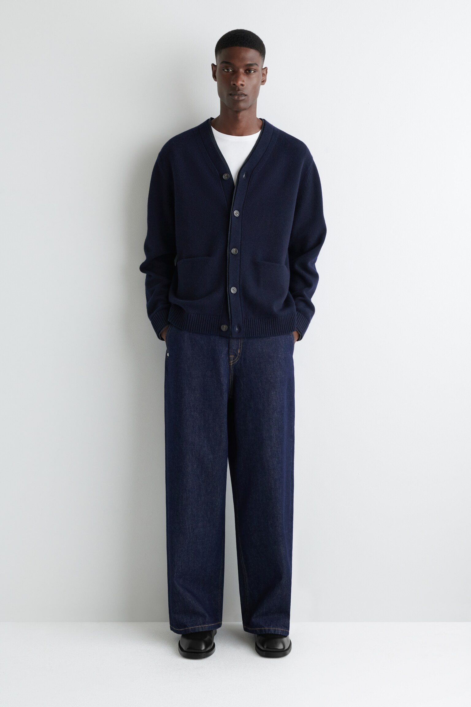 LAYERED MERINO WOOL CARDIGAN - NAVY - 7