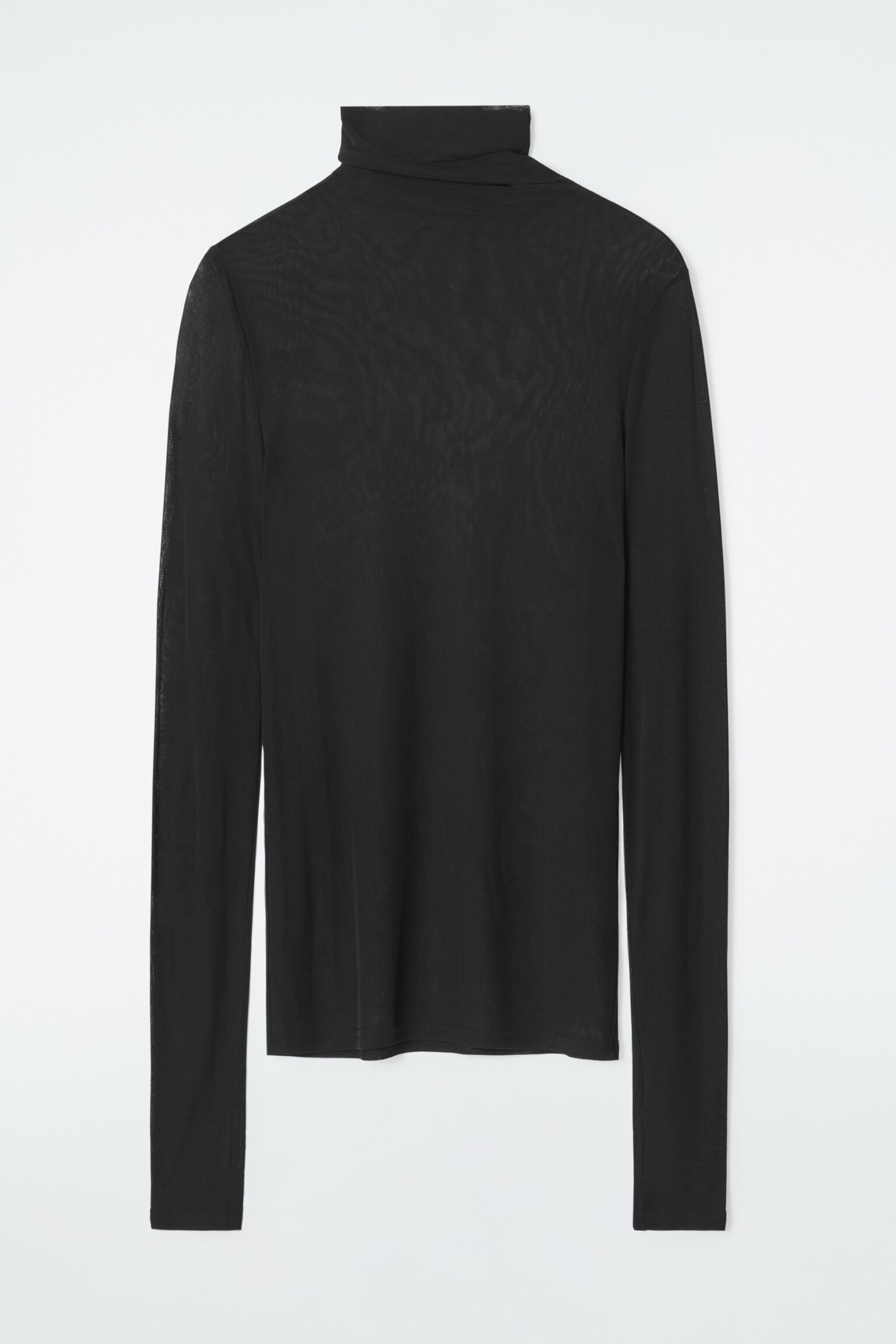 SLIM SILK TURTLENECK TOP - BLACK