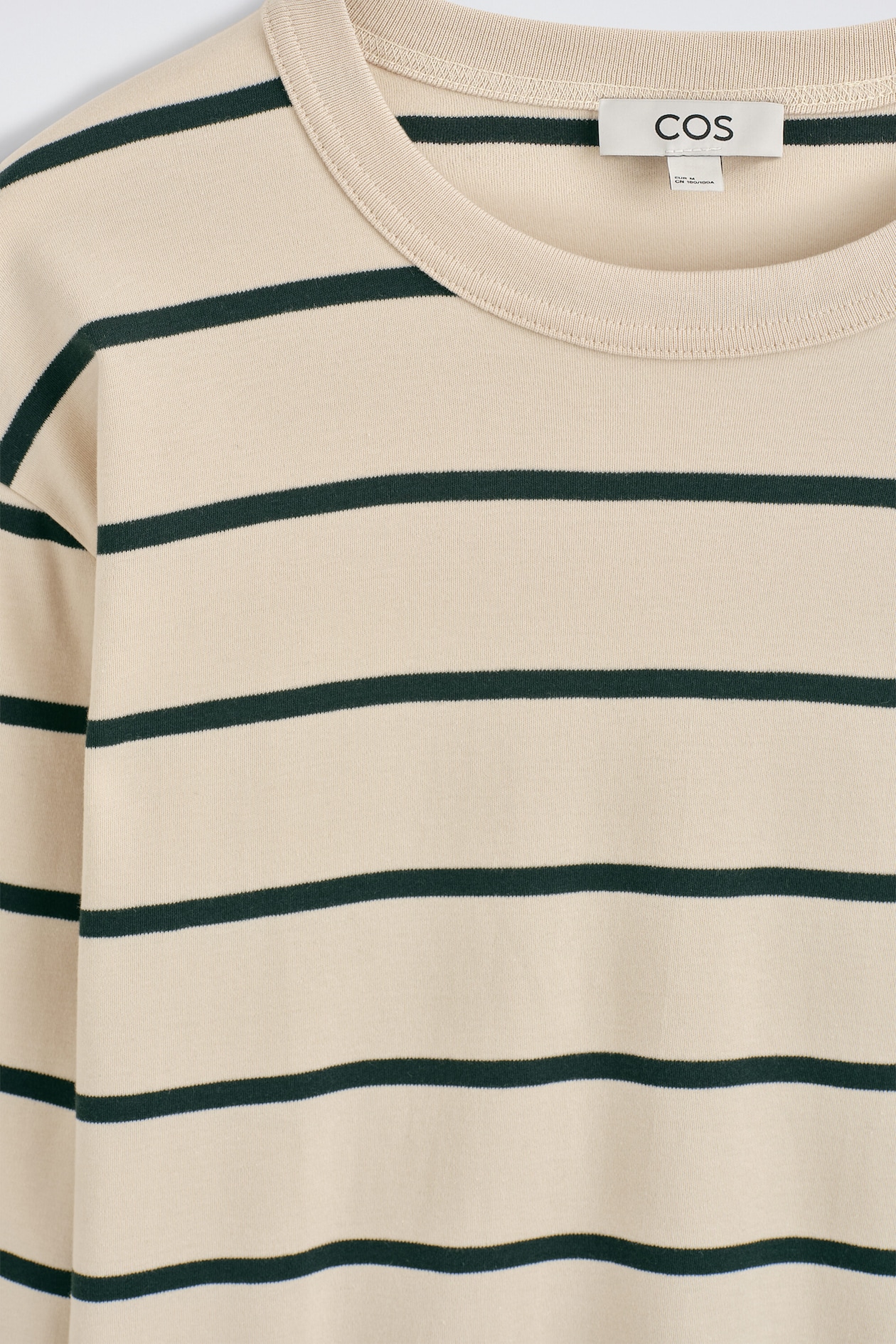 RELAXED JERSEY INTERLOCK LONG-SLEEVED T-SHIRT — IVORY / GREEN / STRIPED
