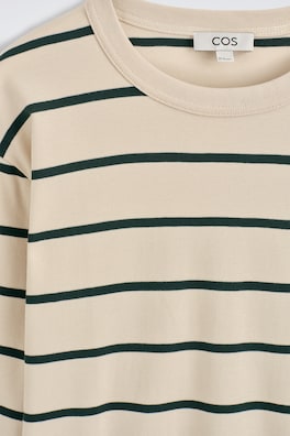 RELAXED JERSEY INTERLOCK LONG-SLEEVED T-SHIRT — IVORY / GREEN / STRIPED 6
