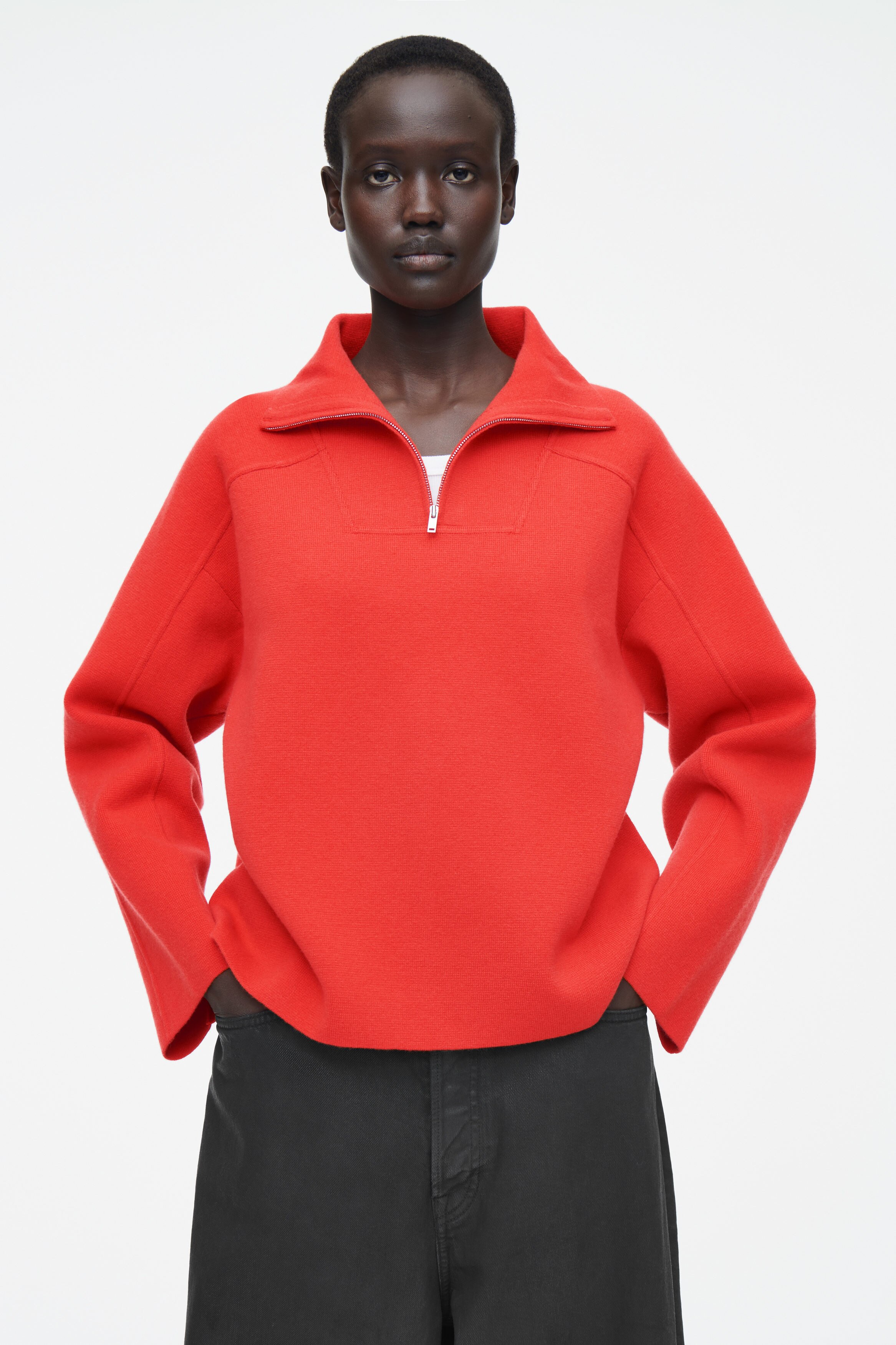 MERINO WOOL HALF-ZIP SWEATER - BRIGHT RED | COS