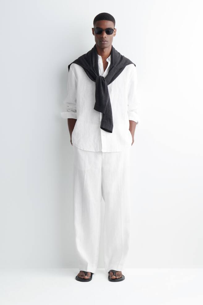 LINEN RELAXED-FIT STRAIGHT-LEG TROUSERS - WHITE - 1