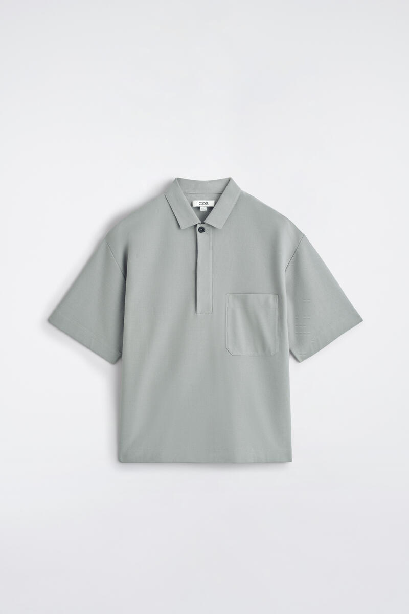 COS Cotton-Piqué Popover Shirt In Grey Men's Small