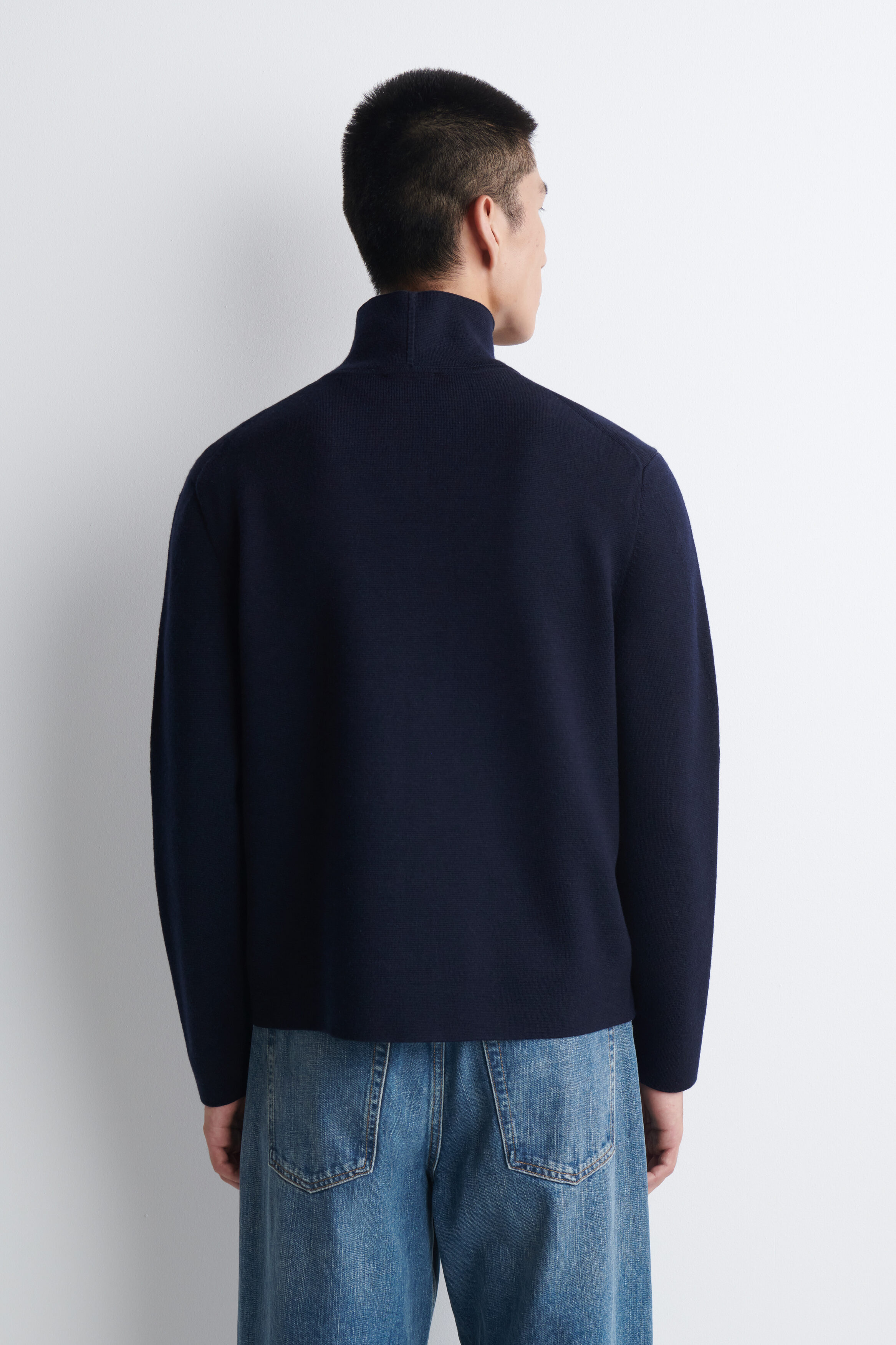 MILANO KNIT MOCK-NECK ZIP-UP JACKET - NAVY | COS US