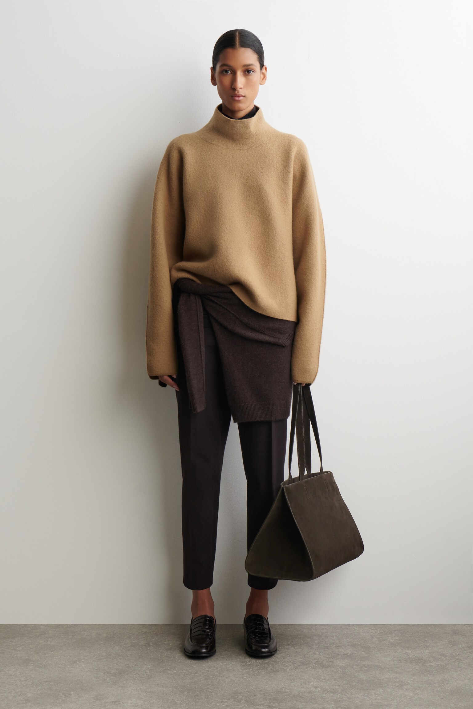 MAGLIONE IN LANA COTTA CON COLLO A IMBUTO - BEIGE/ROSSO/NERO - 7