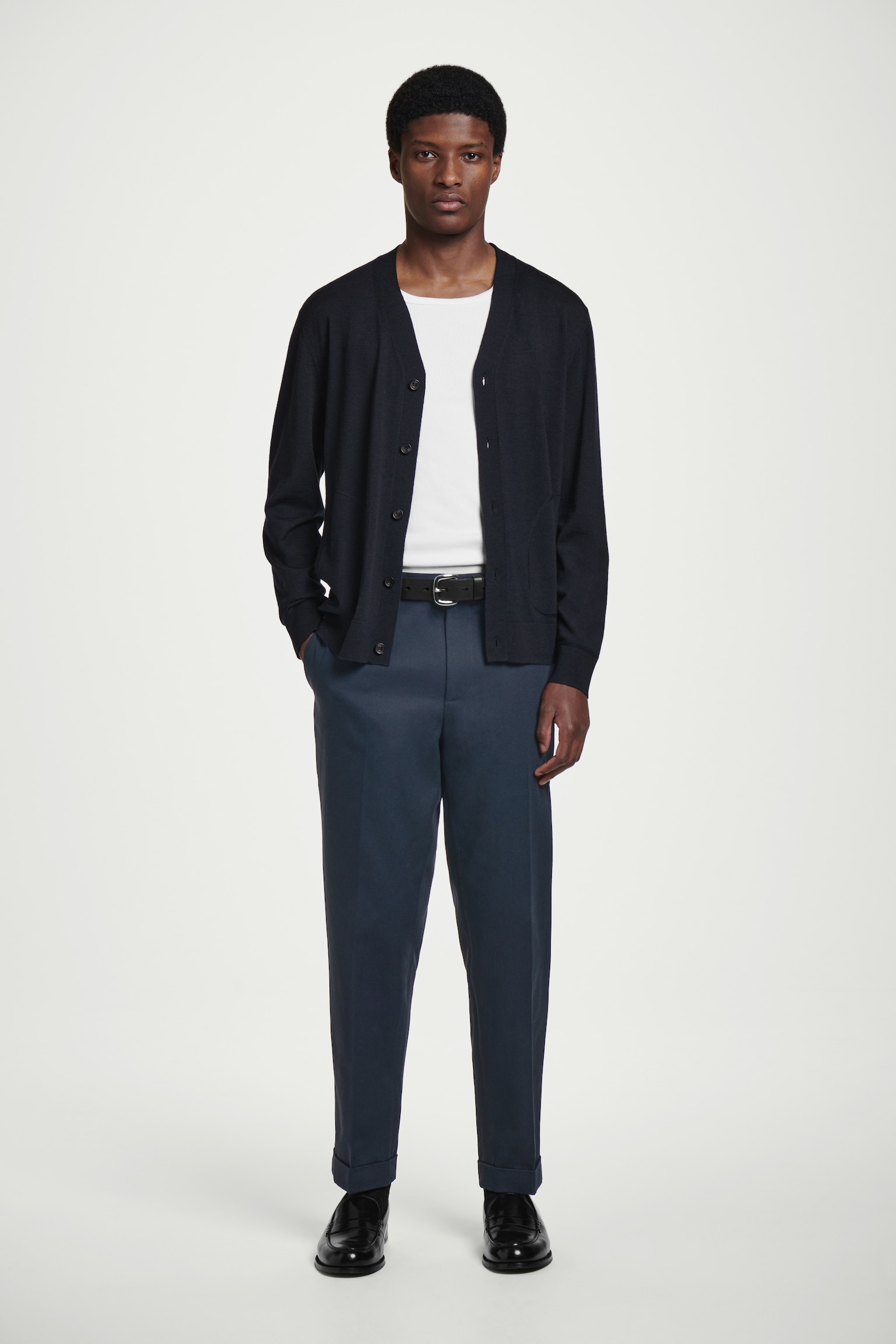 TURN-UP TAPERED TWILL TROUSERS - NAVY