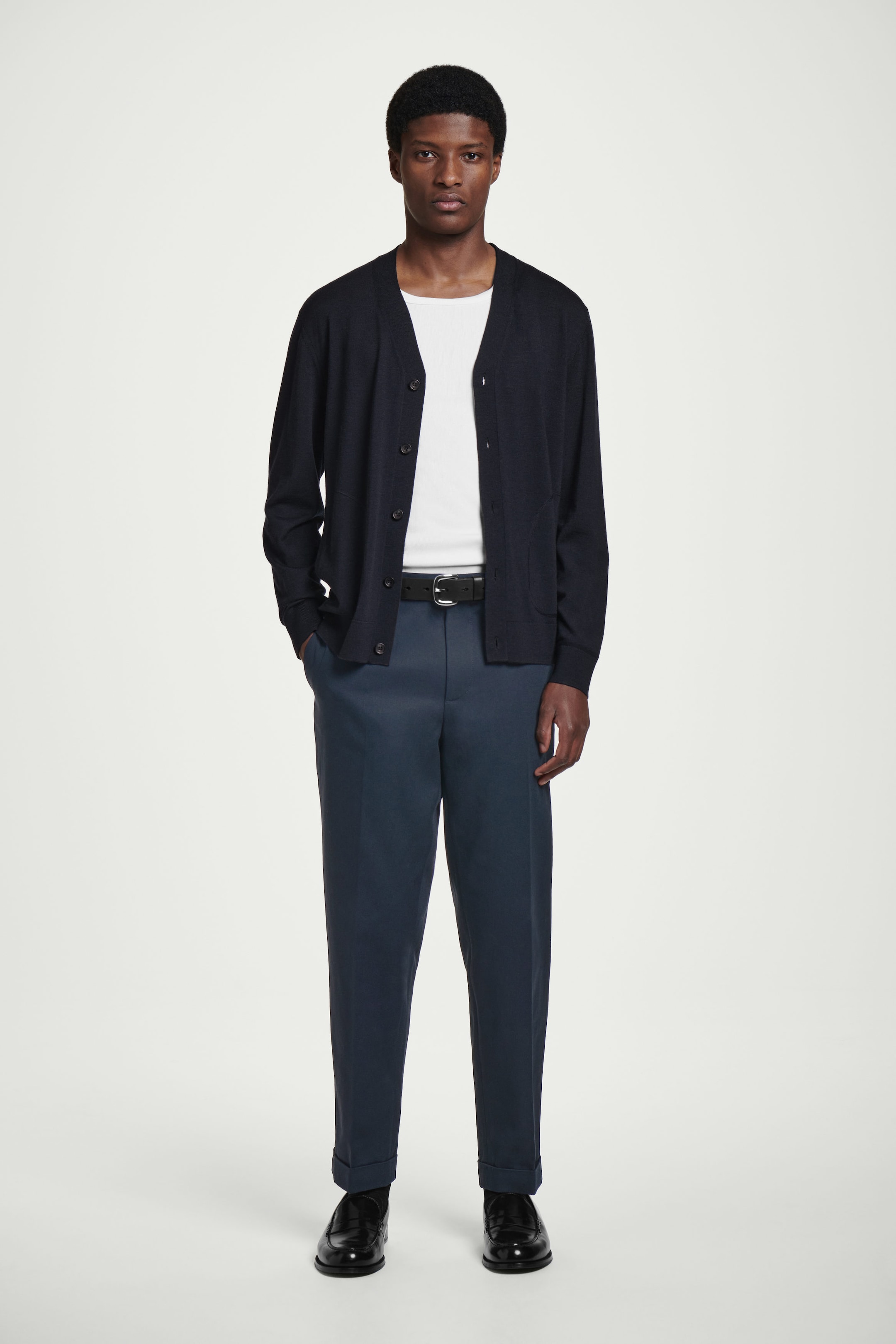 TURN-UP TAPERED TWILL TROUSERS